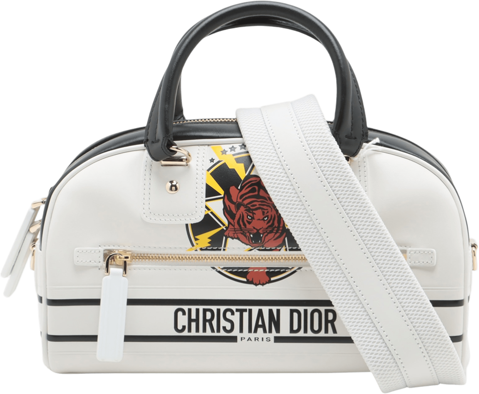 Dior Small Leather Tiger Dior Vibe Zip Bowling Bag, från Luxclusif, i färgen white.
