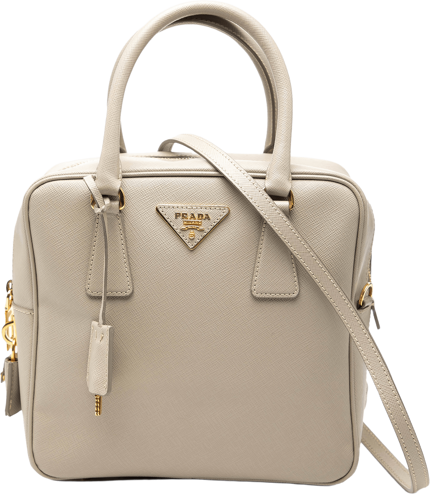 Prada Saffiano Lux Satchel, från Luxclusif, i färgen beige.