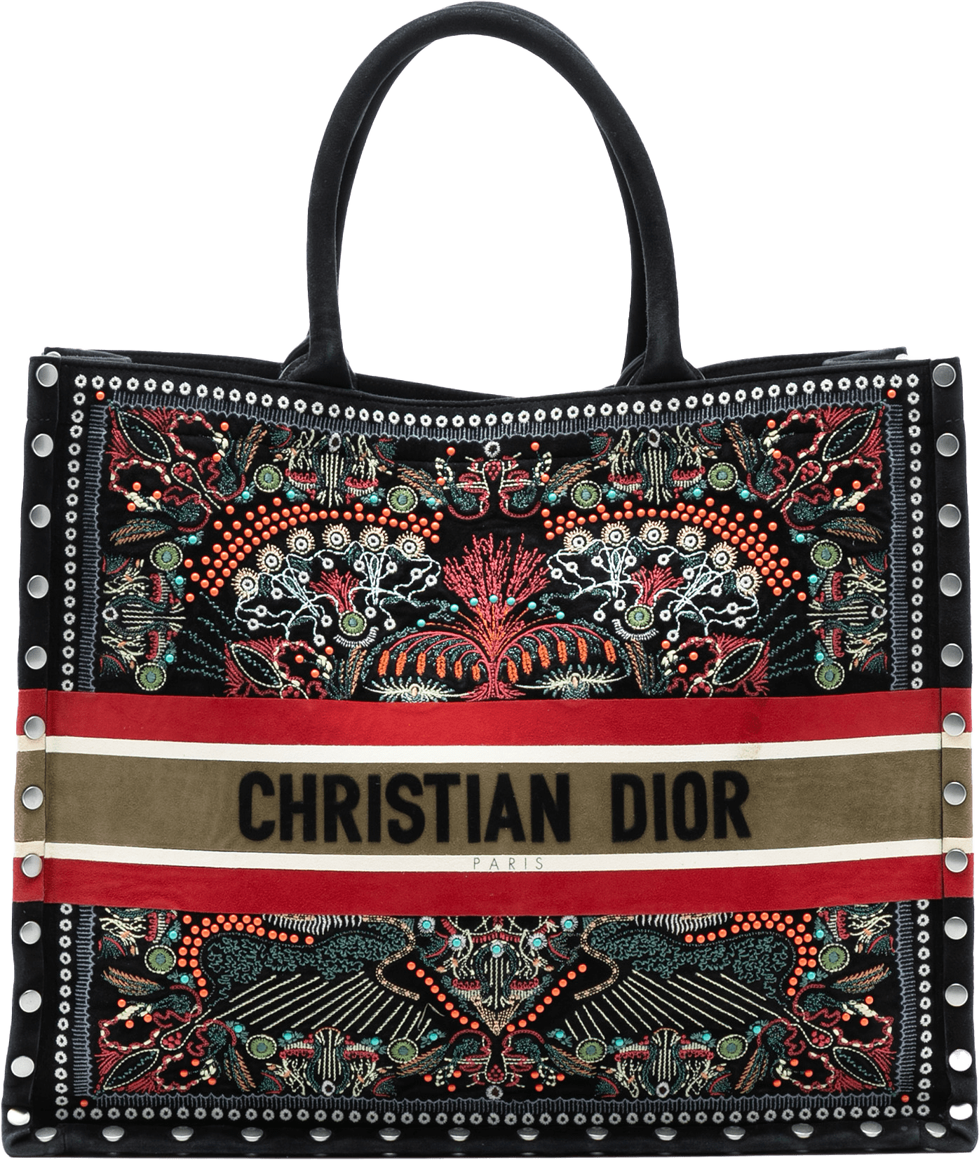 Dior Large Studded Embroidered Velvet Heart Lights Book Tote, från Luxclusif, i färgen black.