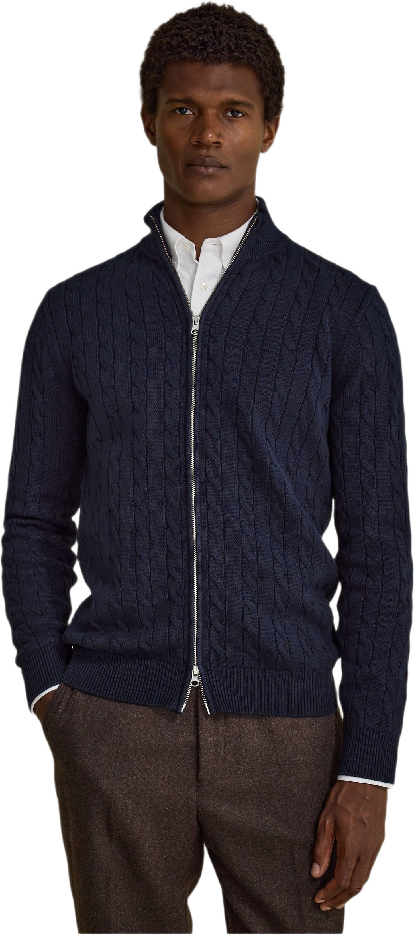 Full Zip Cotton Cardigan, från John Henric, i färgen navy blue.