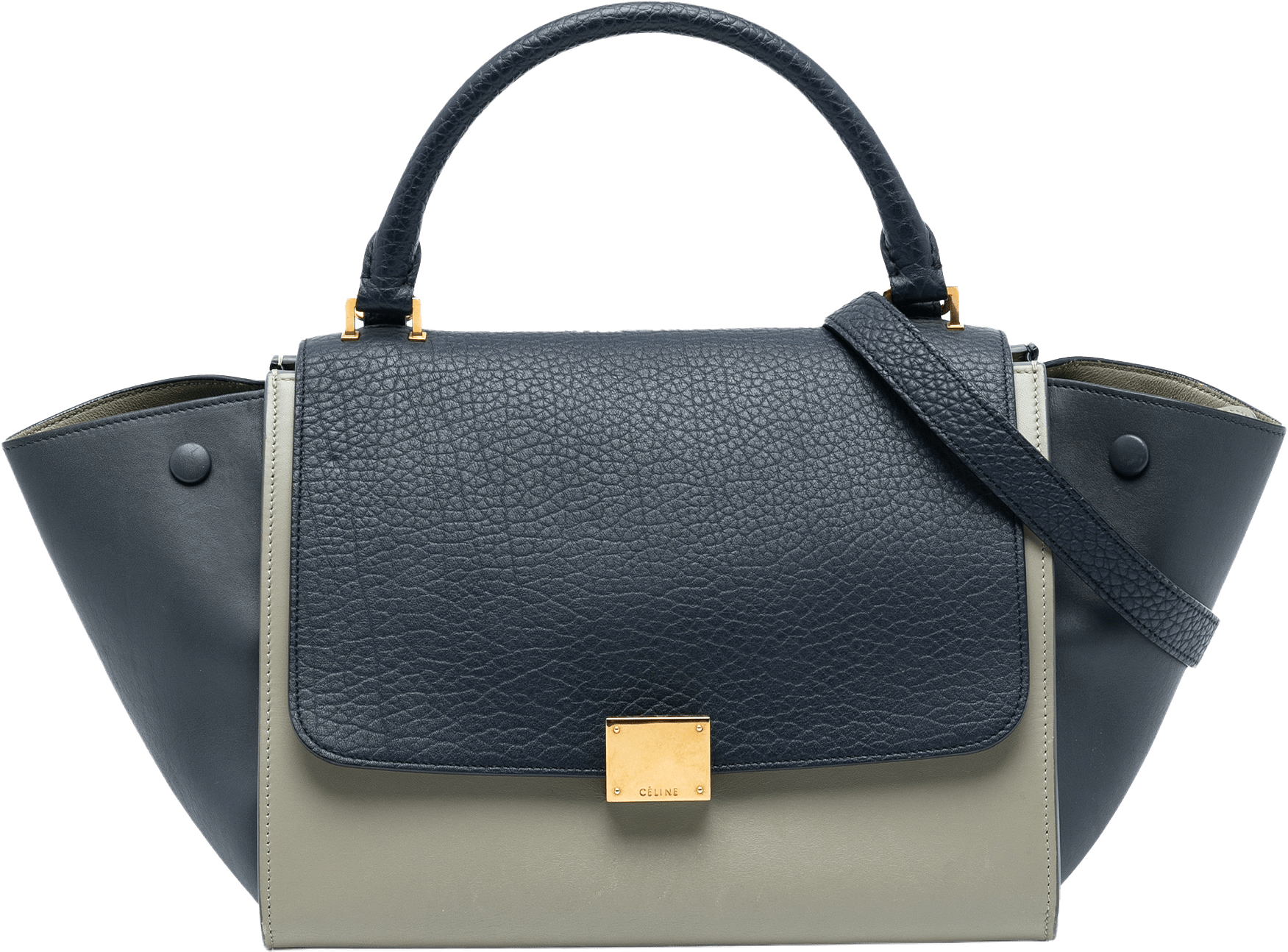 Celine Medium Tricolor Trapeze Satchel, från Luxclusif, i färgen navy.