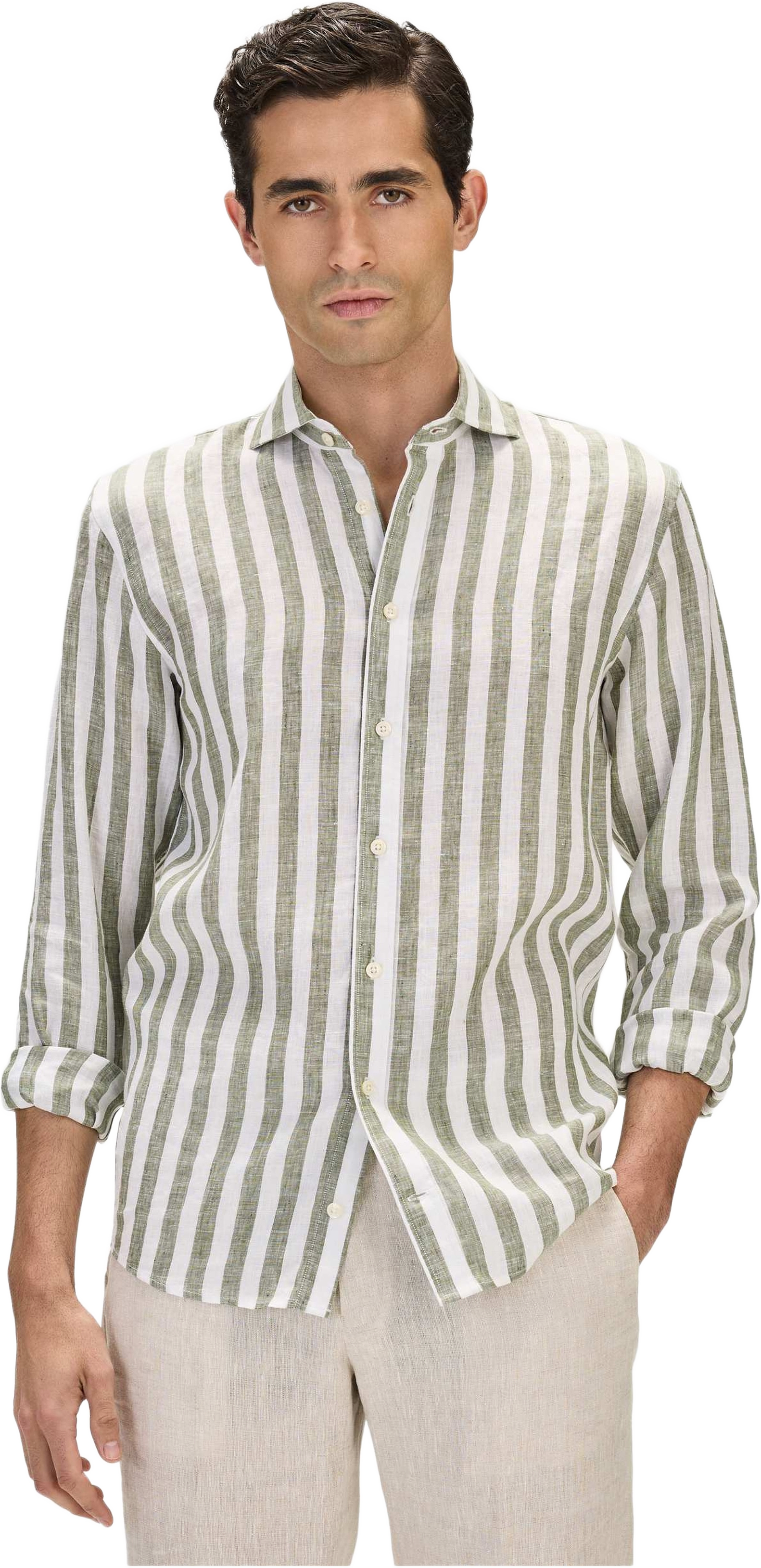 Smart Linen Shirt Block Stripe (lionel), från John Henric, i färgen green.