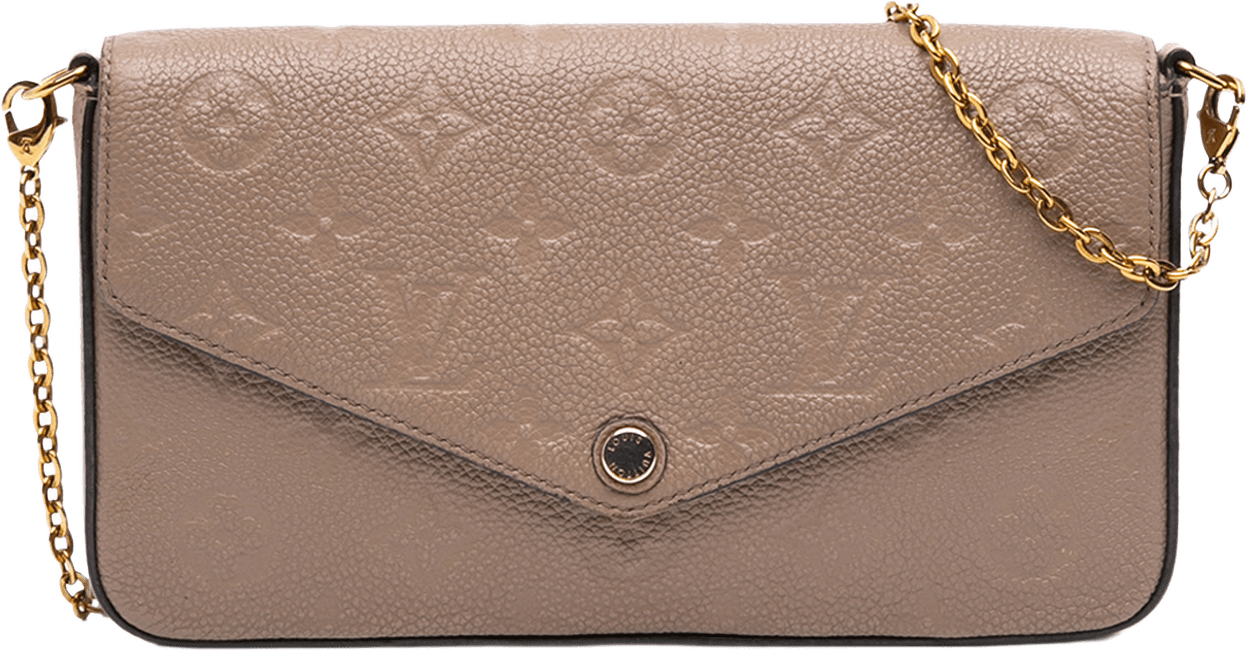 Louis Vuitton Monogram Empreinte Pochette Felicie, från Luxclusif, i färgen beige.