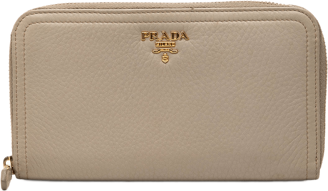 Prada Vitello Daino Zip Around Wallet, från Luxclusif, i färgen beige.