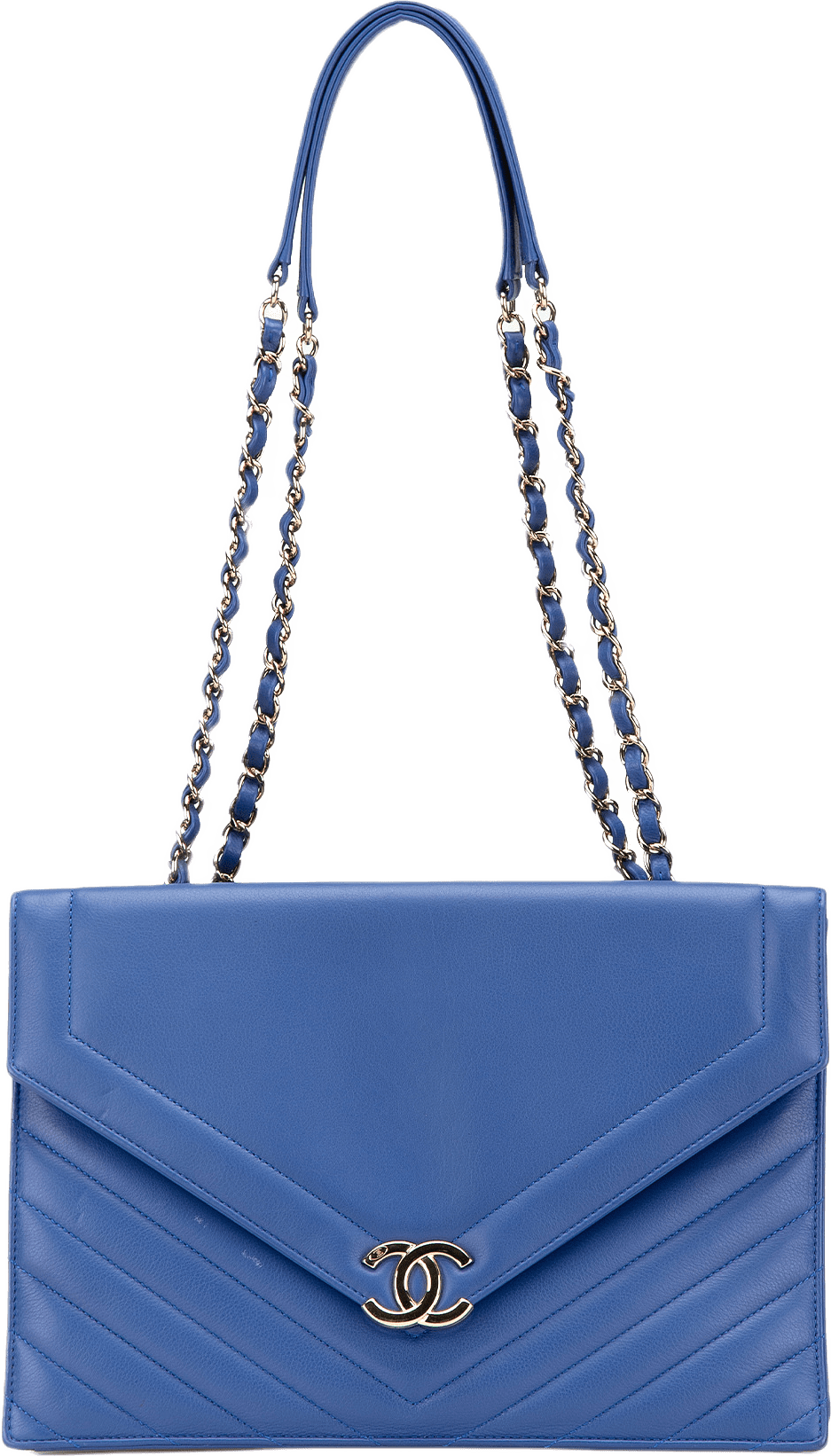Chanel Chevron Calfskin Coco Envelope Shoulder Bag, från Luxclusif, i färgen blue.