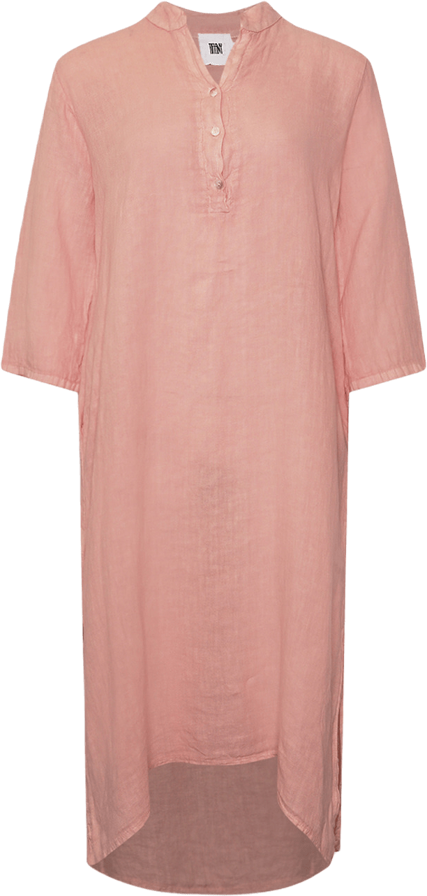 18970p,  Long Shirt Dress With Pocket, Linen - New Rose