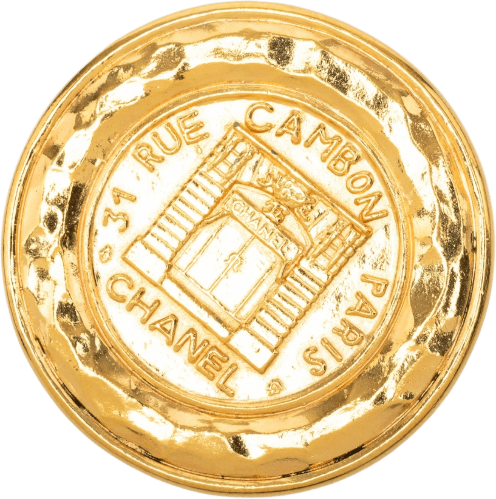 Chanel Gold Plated 31 Rue Cambon Medallion Pin Brooch, från Luxclusif, i färgen guld.