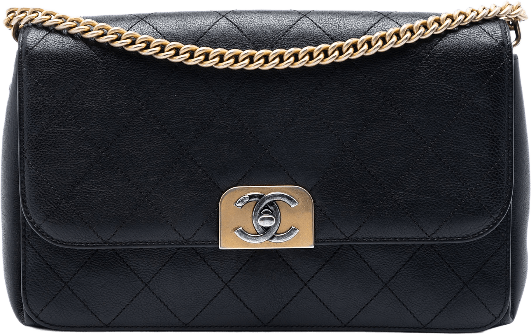 Chanel Medium Quilted Calfskin Straight Lined Flap, från Luxclusif, i färgen black.