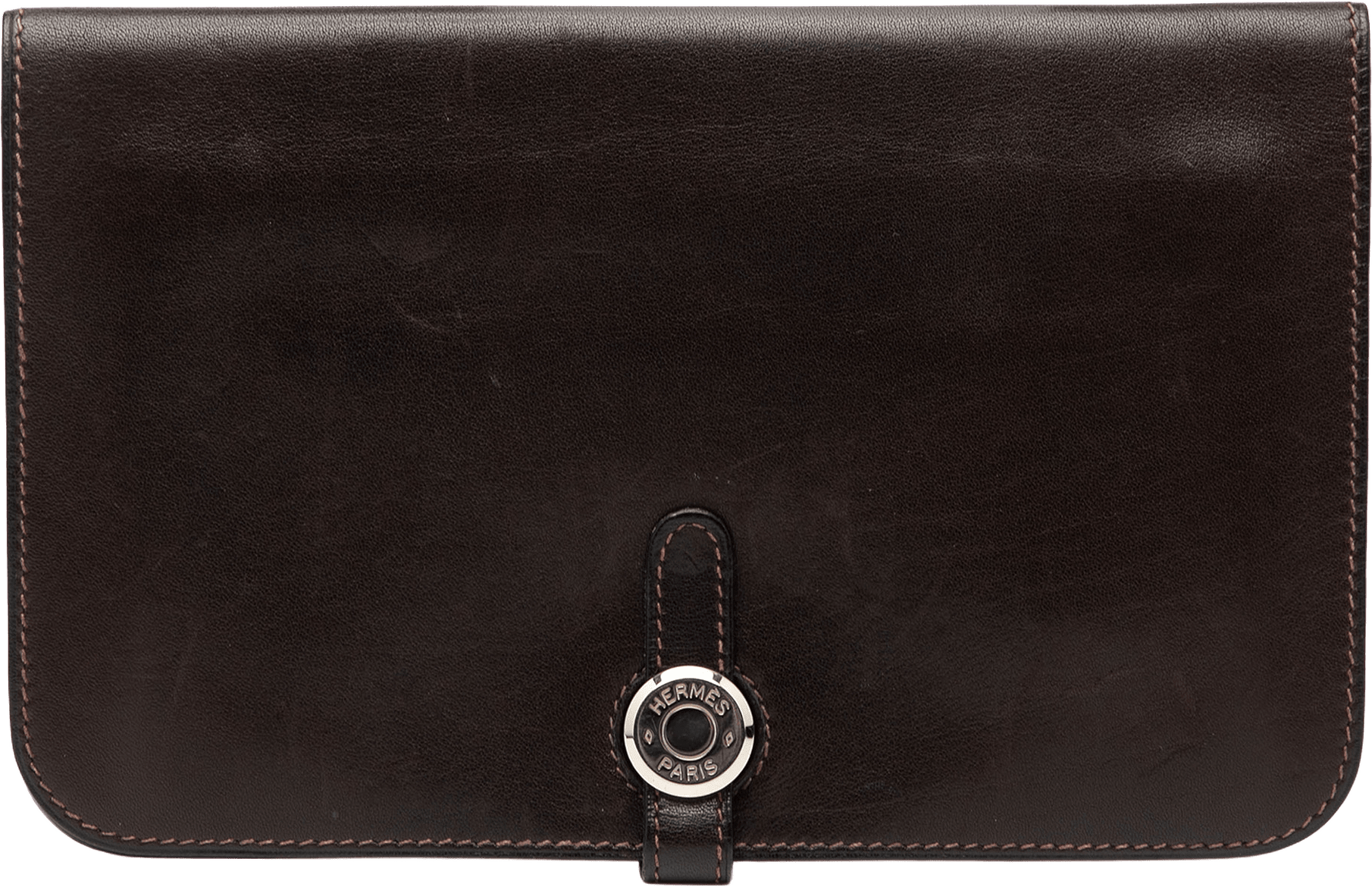 Hermès Swift Dogon Duo Wallet Gm, från Luxclusif, i färgen dark brown.