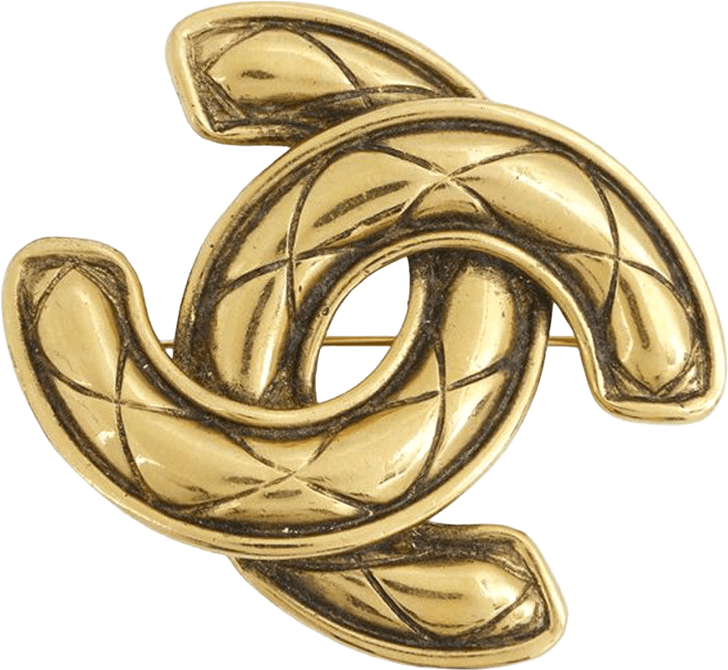 Chanel Gold Plated Cc Quilted Brooch, från Luxclusif, i färgen gold.