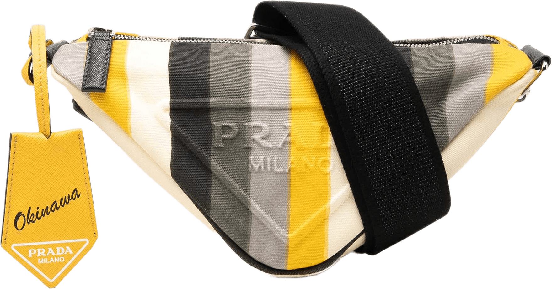 Prada Canvas Canapa Baiadera Triangle Logo Crossbody, från Luxclusif, i färgen gul.