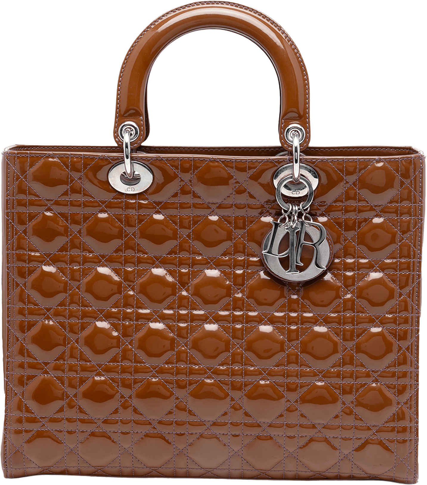 Dior Large Patent Cannage Lady Dior, från Luxclusif, i färgen brown.
