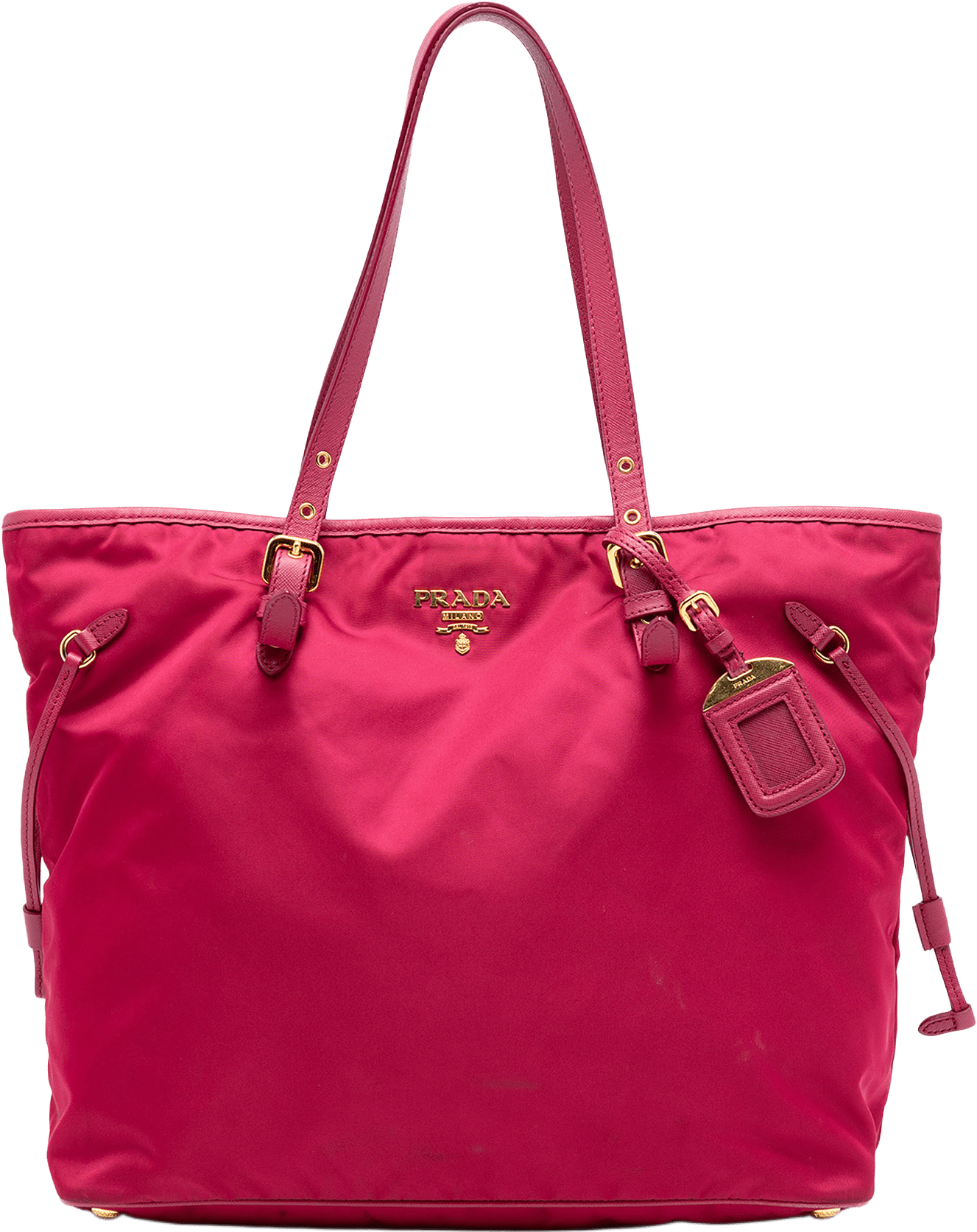 Prada Saffiano Trimmed Tessuto Tote, från Luxclusif, i färgen dark pink.