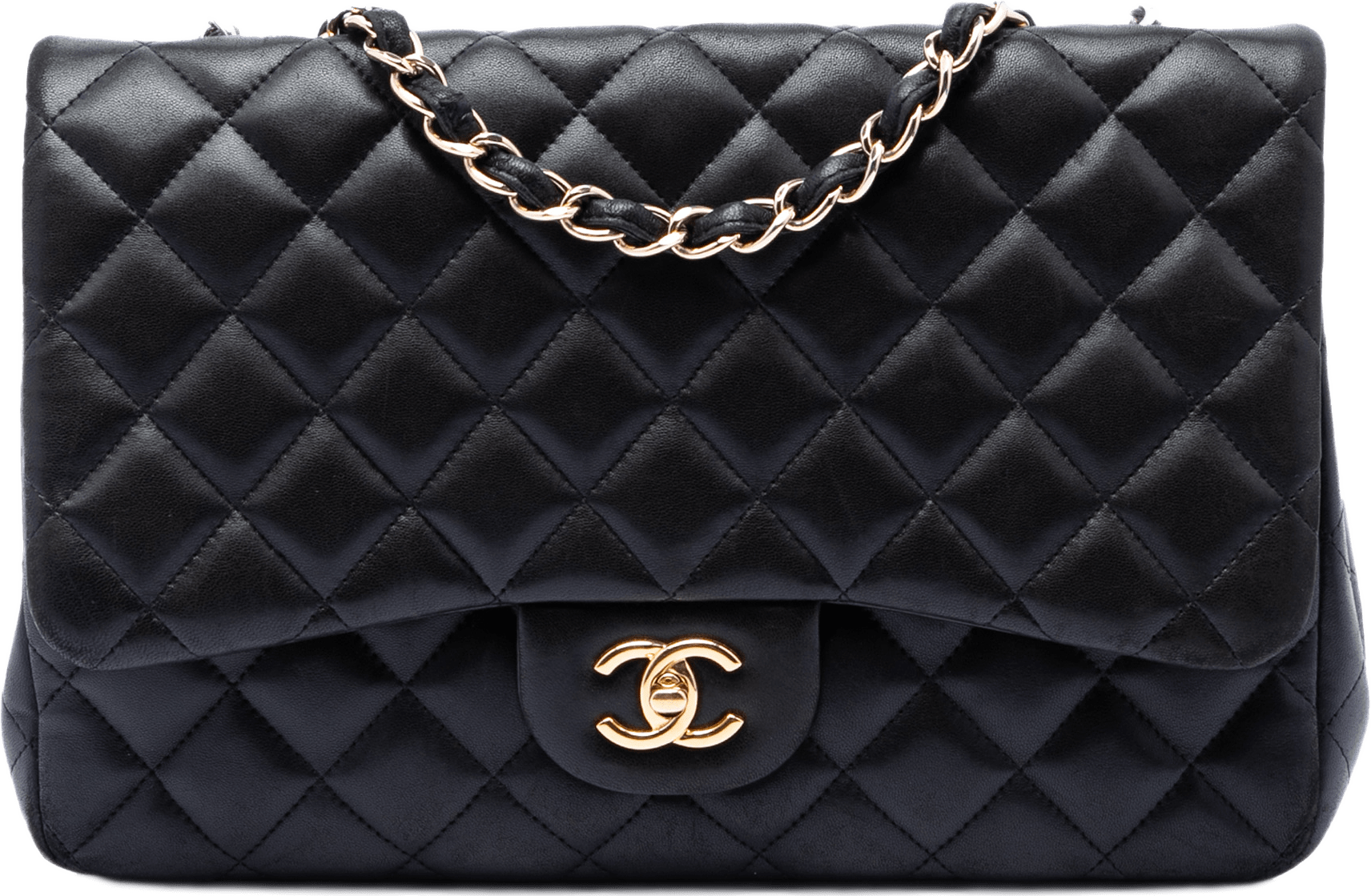 Chanel Jumbo Classic Lambskin Single Flap, från Luxclusif, i färgen black.
