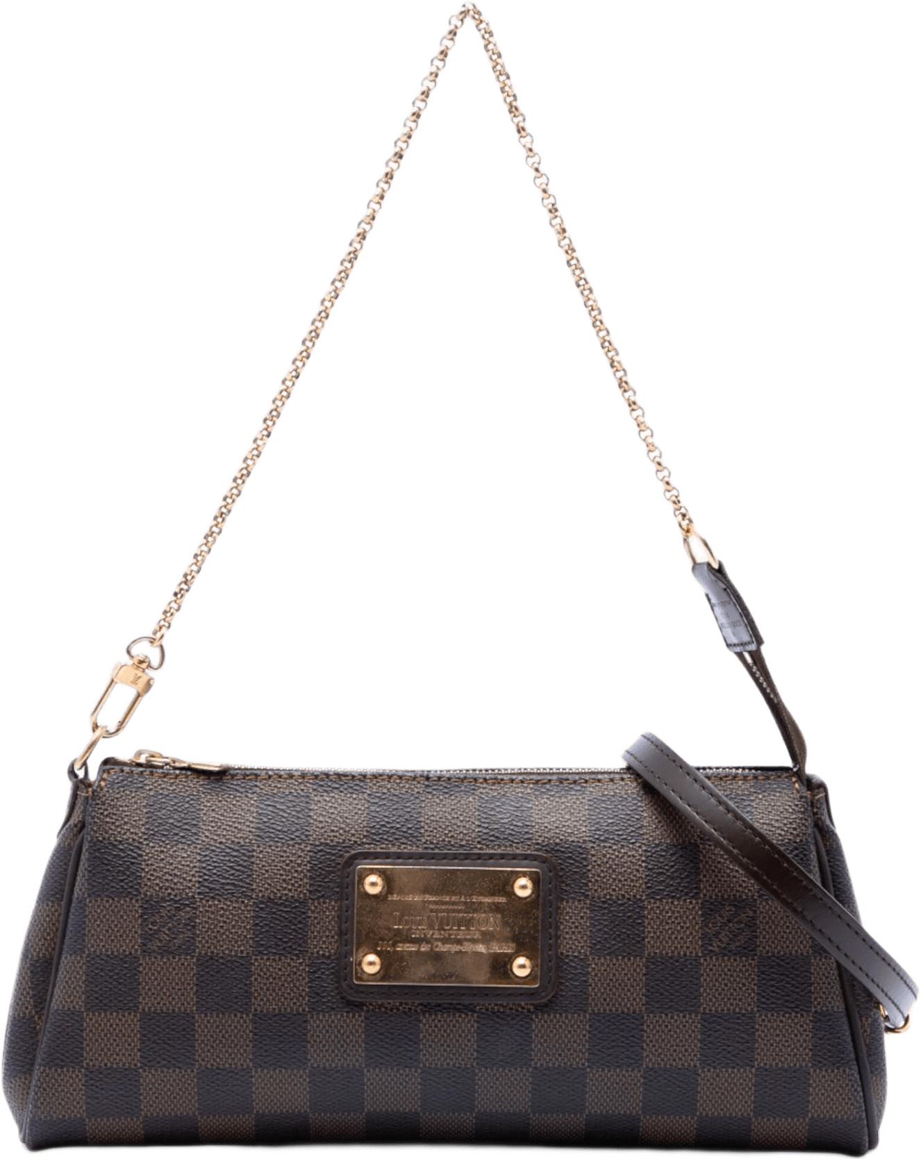 Louis Vuitton Damier Ebene Eva, från Luxclusif, i färgen brun.