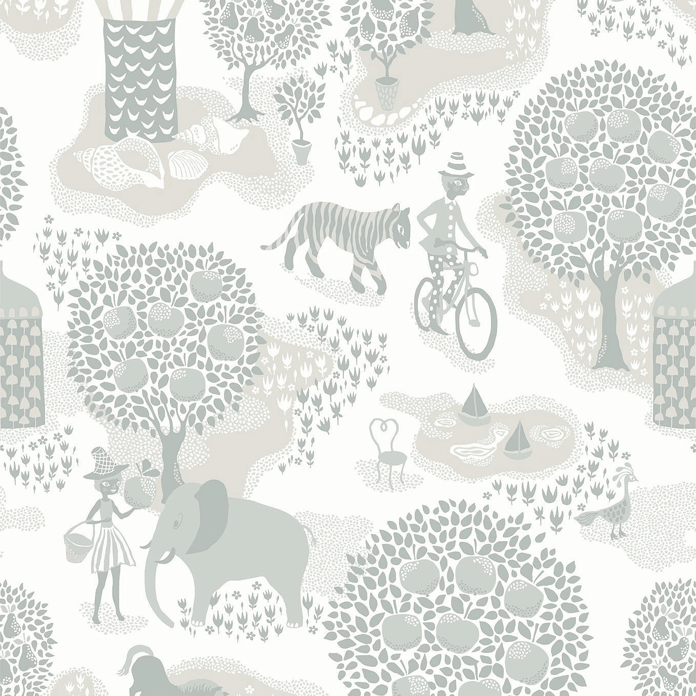 Tapet - Jardin De La Vie, från Littlephant, i färgen white/dusty blue.