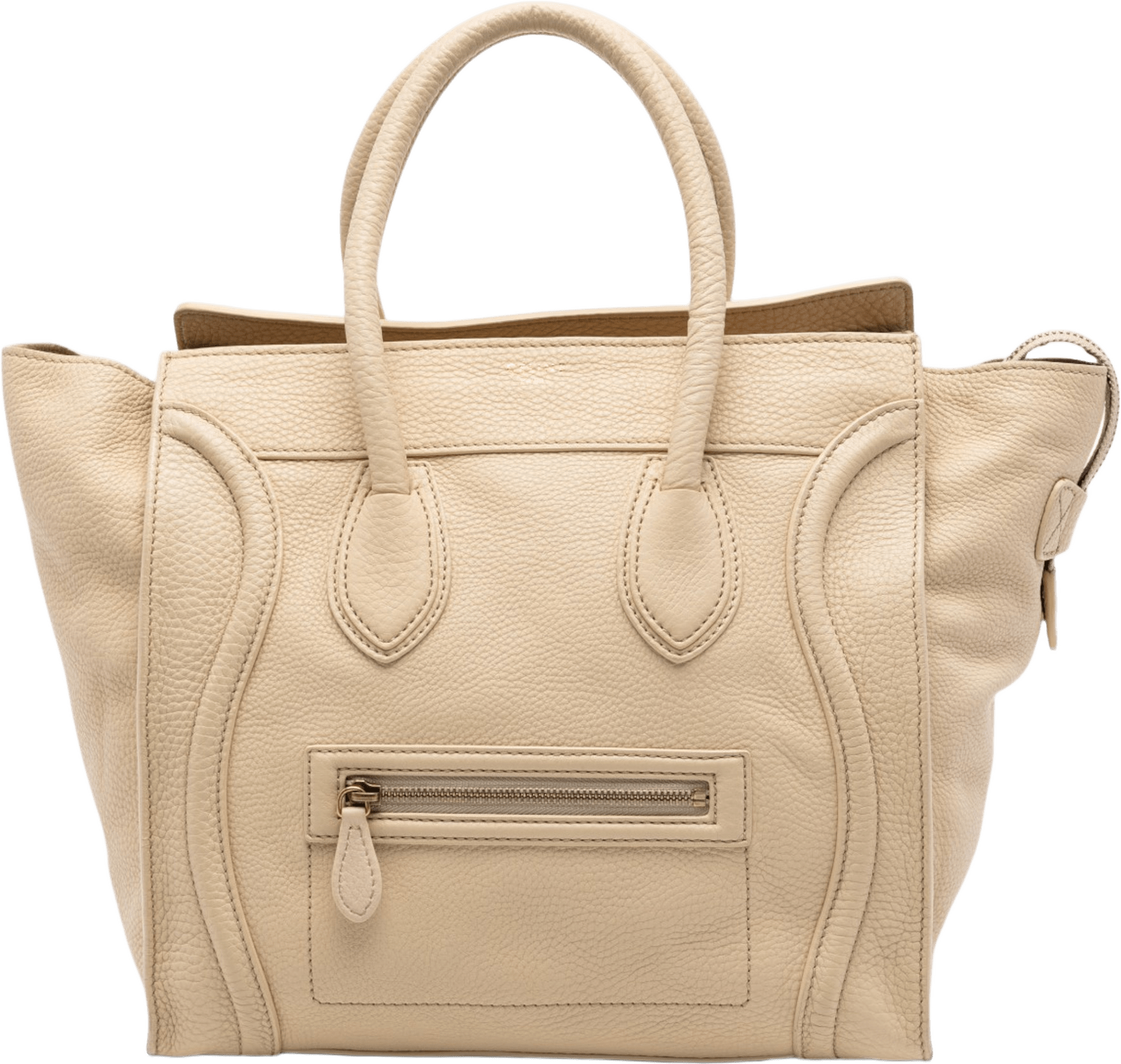 Celine Mini Leather Luggage Tote, från Luxclusif, i färgen beige.