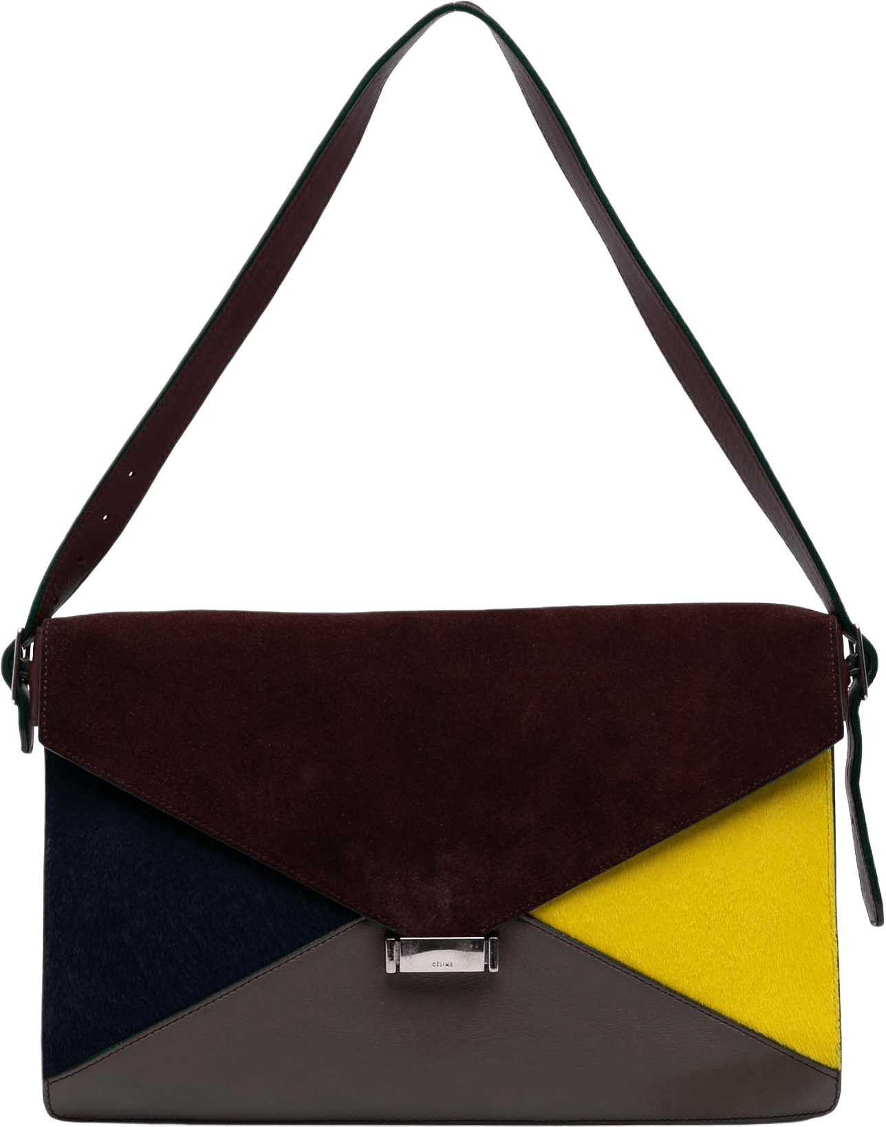 Celine Suede Calfskin And Pony Hair Diamond Clutch, från Luxclusif, i färgen bordeaux.