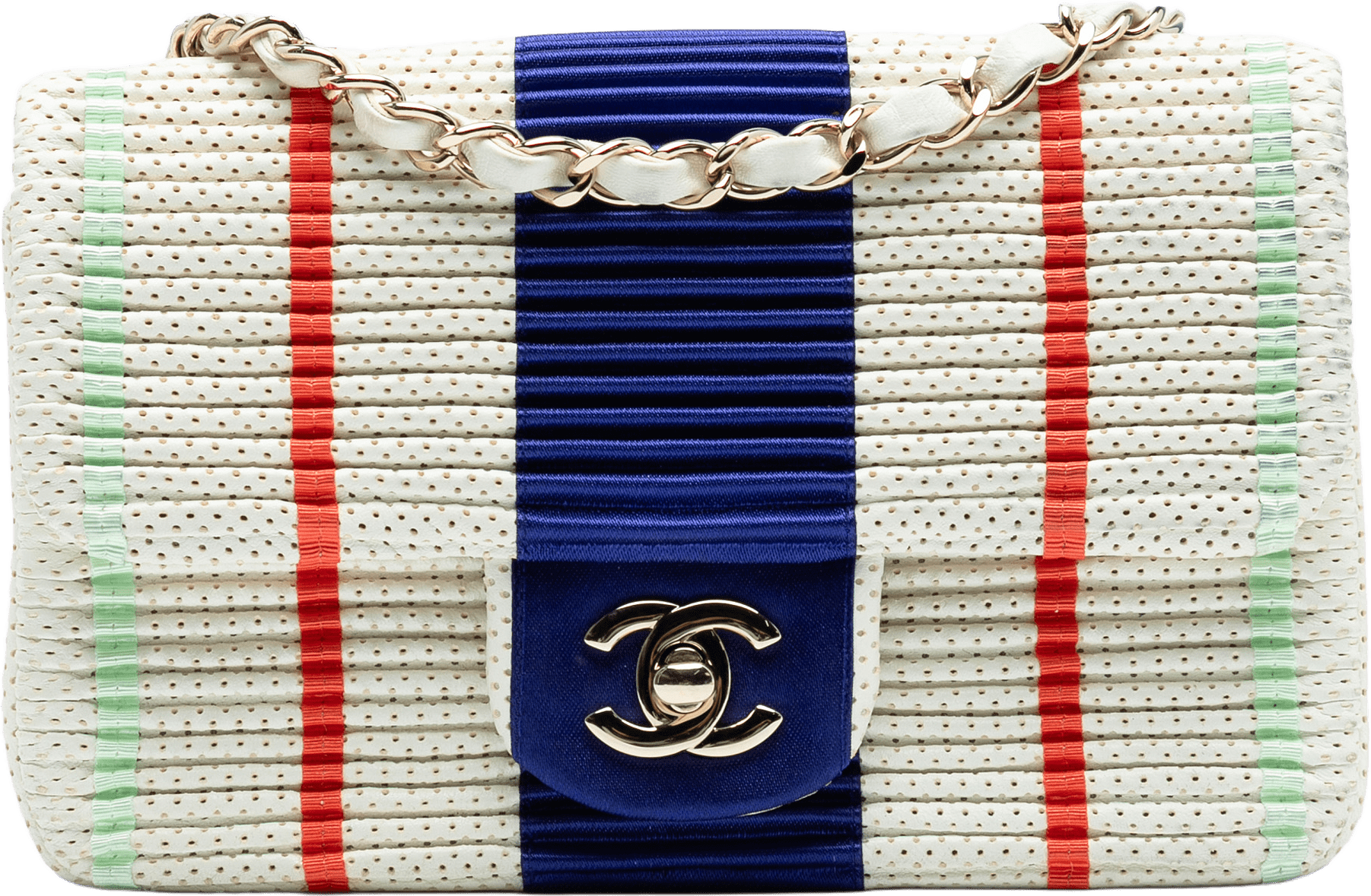 Chanel New Mini Rectangular Classic Perforated Lambskin Single Flap, från Luxclusif, i färgen white.