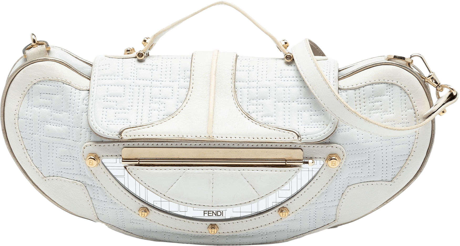 Fendi Zucca Stitched Leather Mirrored Vanity Bag, från Luxclusif, i färgen white.