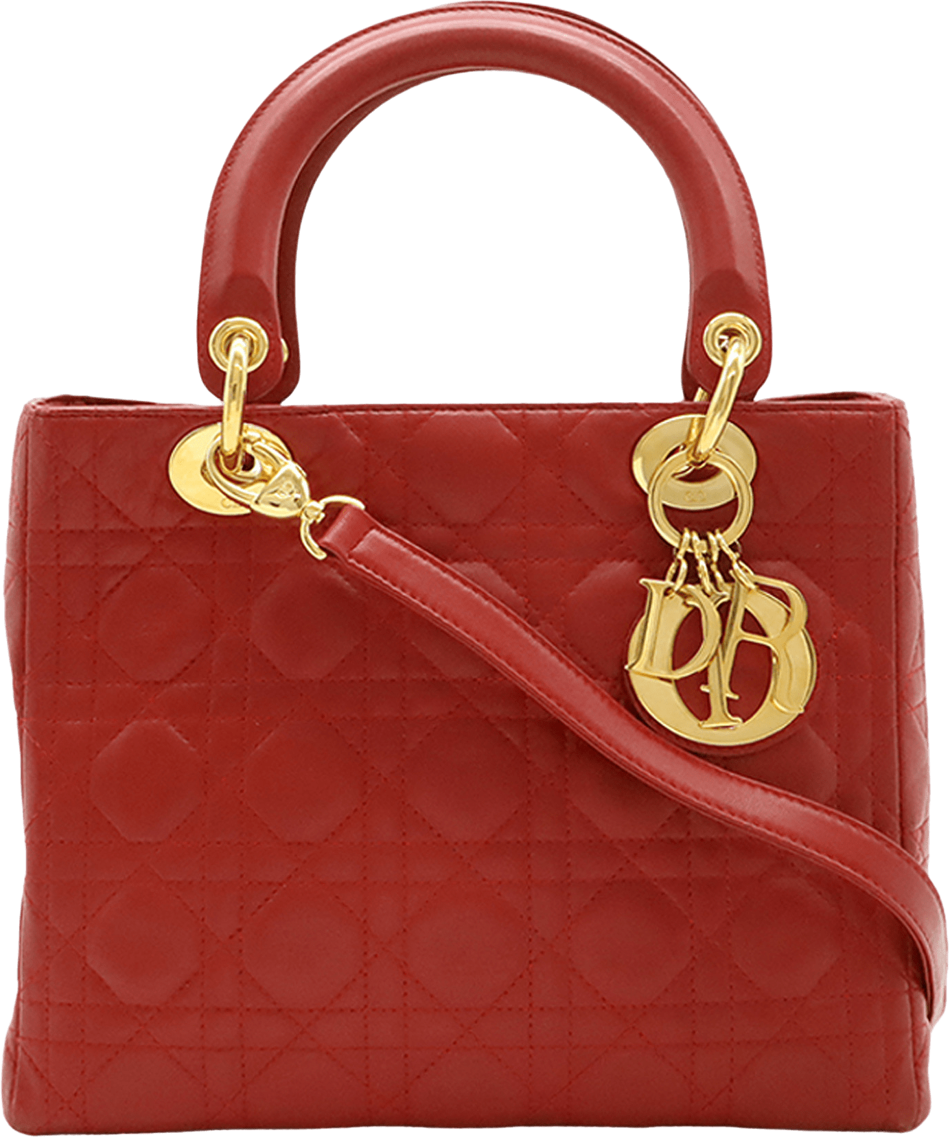 Dior Medium Lambskin Cannage Lady Dior, från Luxclusif, i färgen röd.