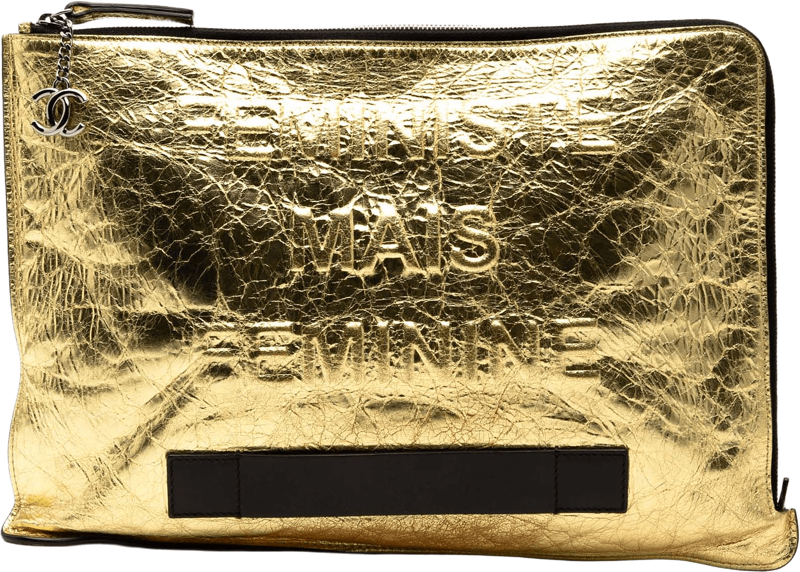 Chanel Metallic Crinkled Calfskin Feministe Mais Feminine Pouch, från Luxclusif, i färgen gold.