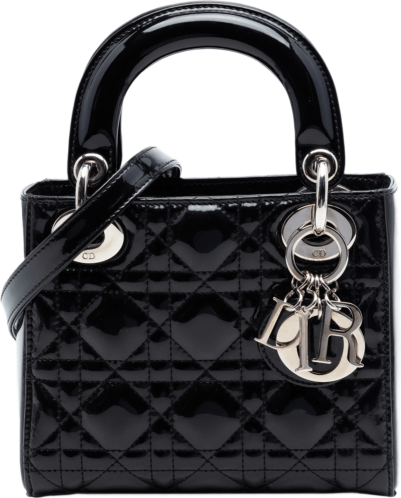 Dior Mini Patent Cannage Lady Dior, från Luxclusif, i färgen black.