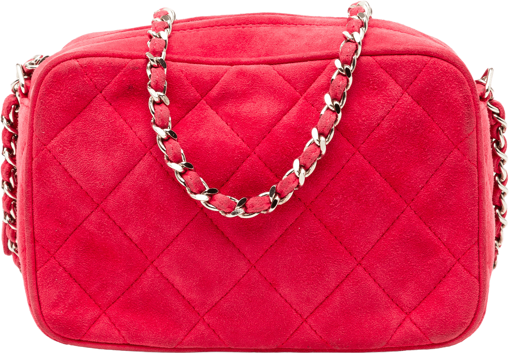 Chanel Quilted Suede Camera Bag, från Luxclusif, i färgen red.