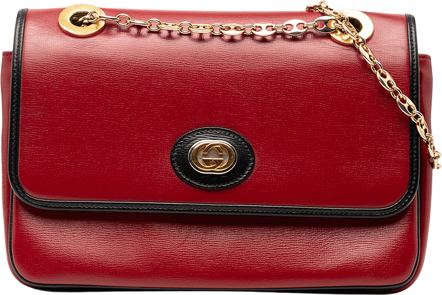 Gucci Small Leather Marina Chain Shoulder Bag, från Luxclusif, i färgen red.