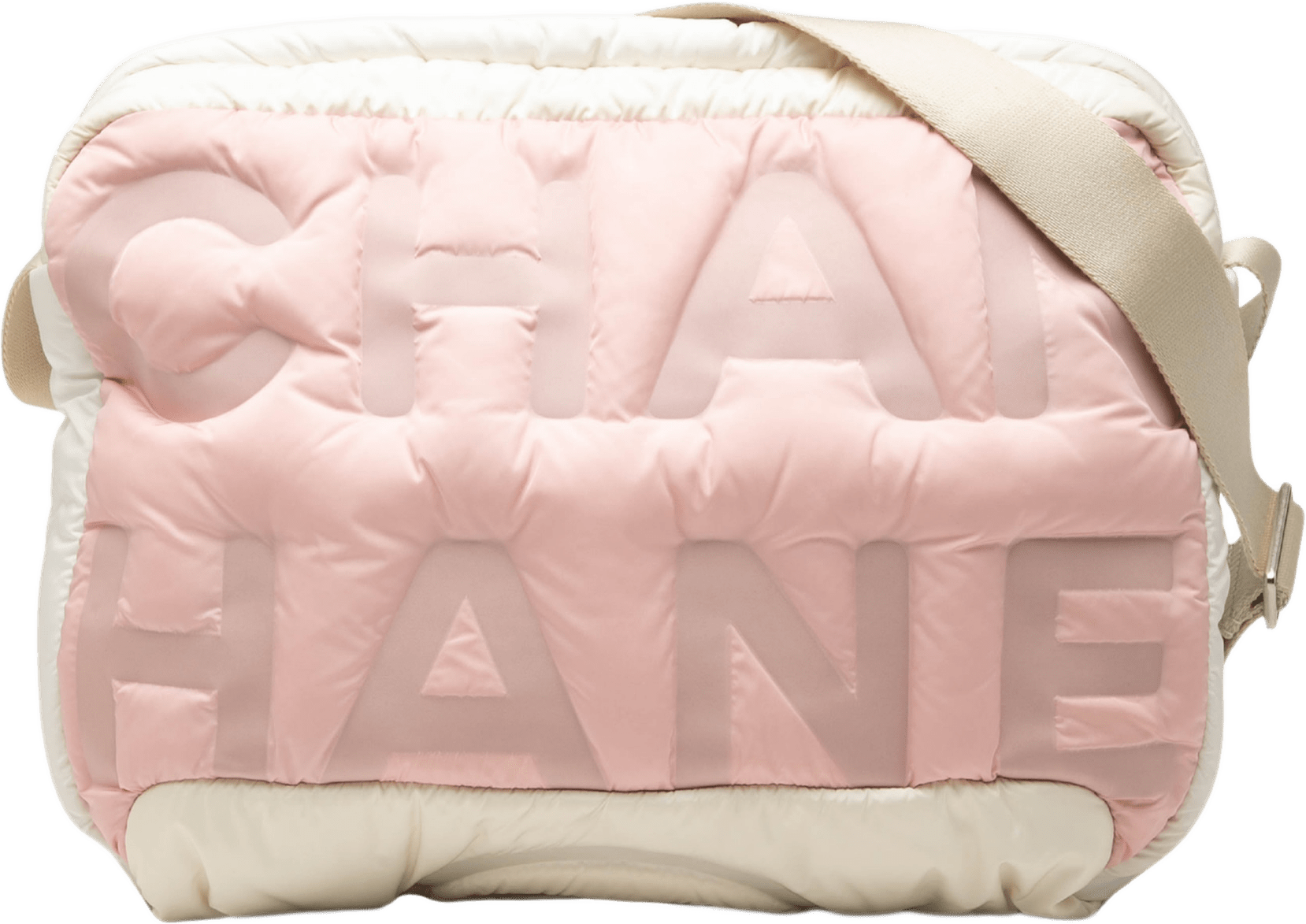 Chanel Cc Nylon Doudoune Crossbody, från Luxclusif, i färgen rosa.