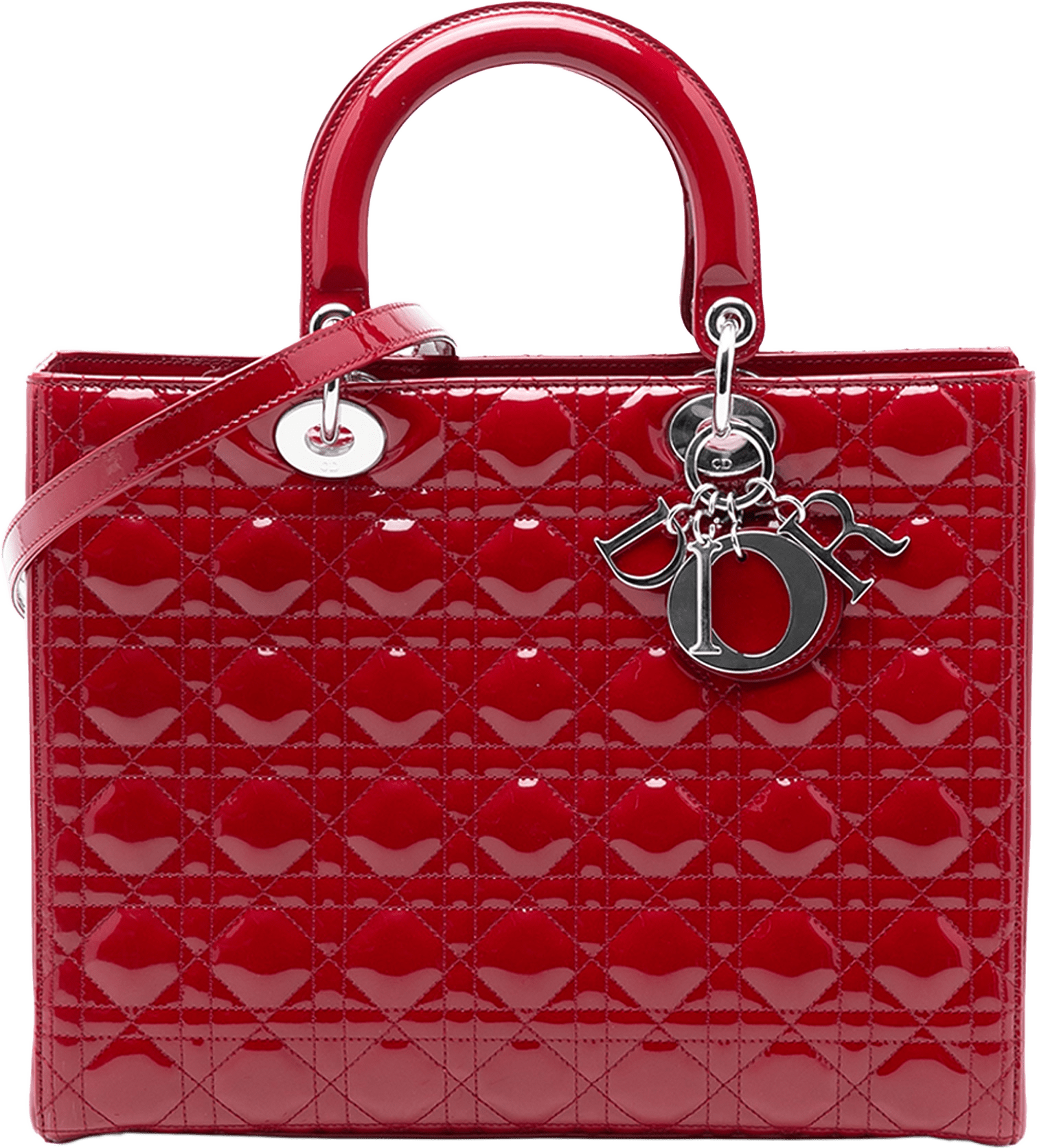 Dior Large Patent Cannage Lady Dior, från Luxclusif, i färgen red.