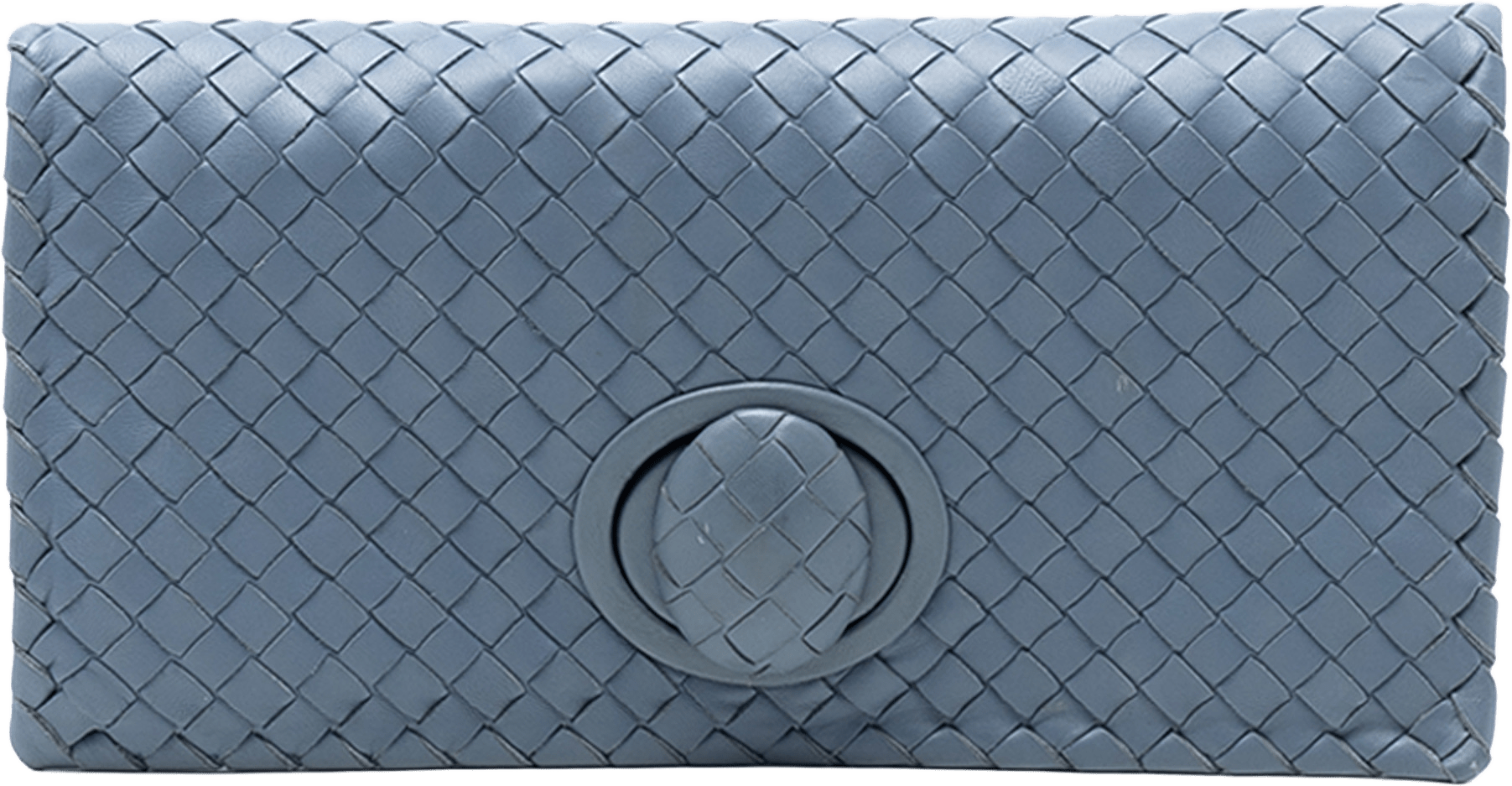 Bottega Veneta Nappa Intrecciato Turn Lock Clutch, från Luxclusif, i färgen light blue.