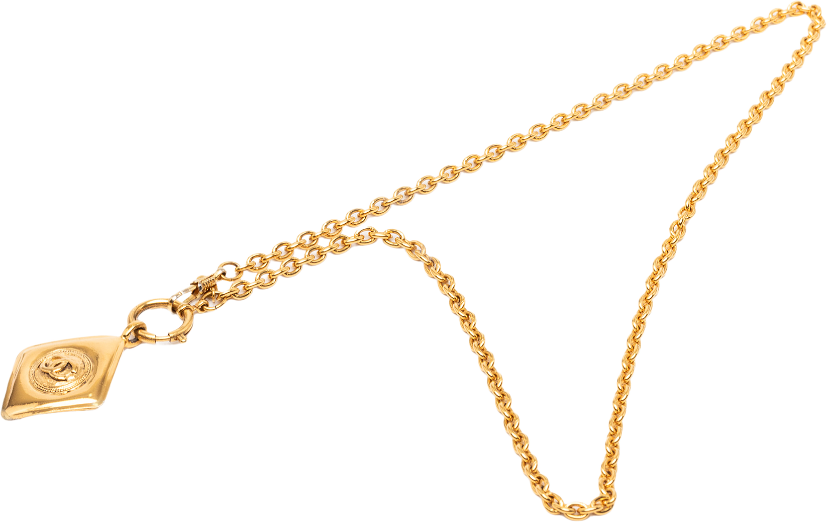 Chanel Cc Gold Plated Diamond Shape Pendant Necklace, från Luxclusif, i färgen gold.