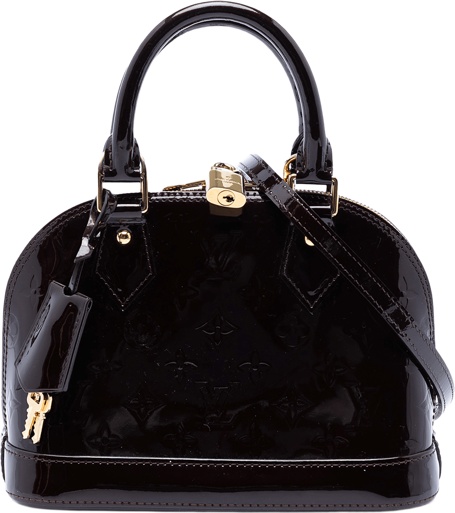 Louis Vuitton Monogram Vernis Alma Bb, från Luxclusif, i färgen purple.