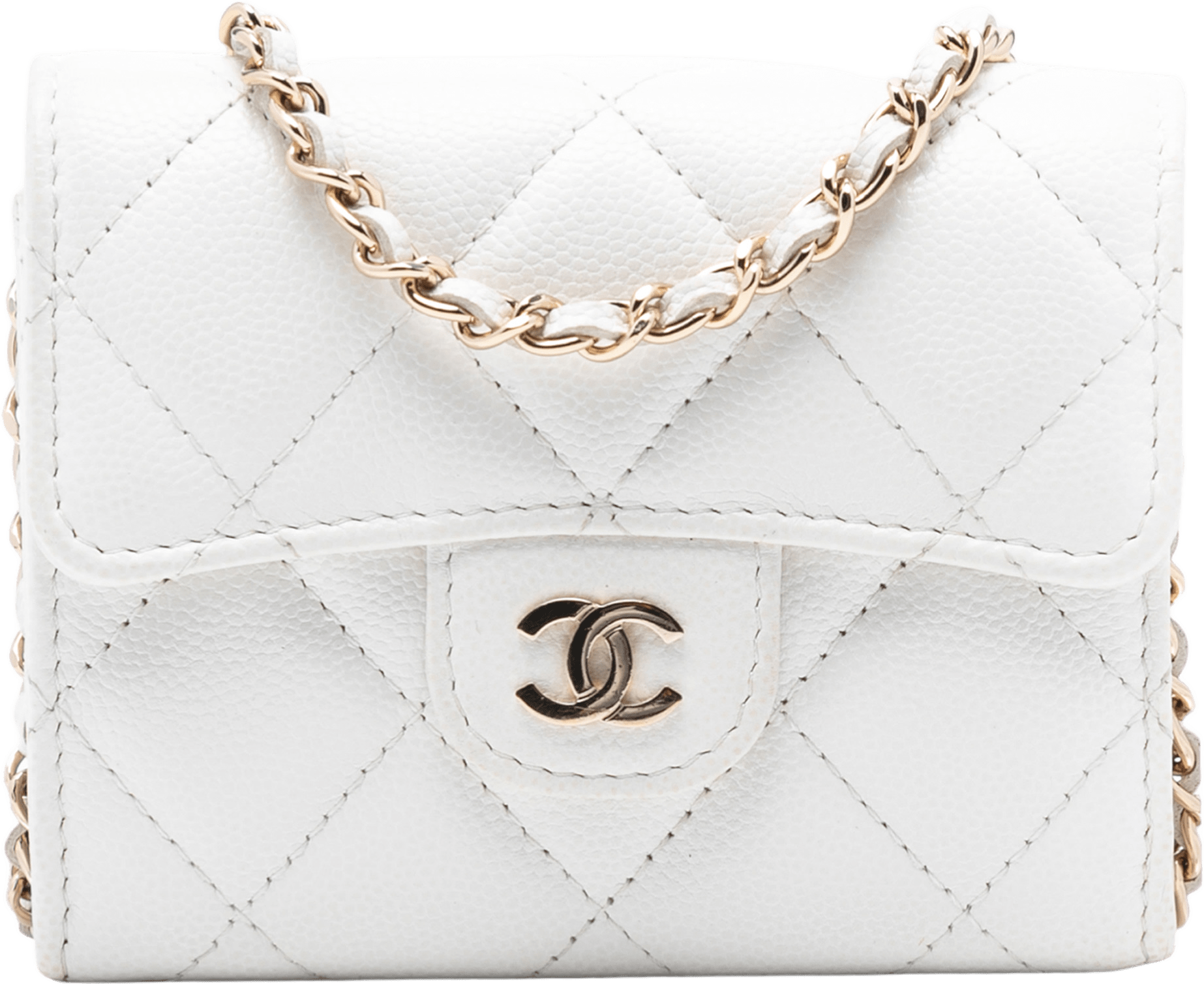 Chanel Cc Quilted Caviar Flap Card Holder With Chain, från Luxclusif, i färgen white.