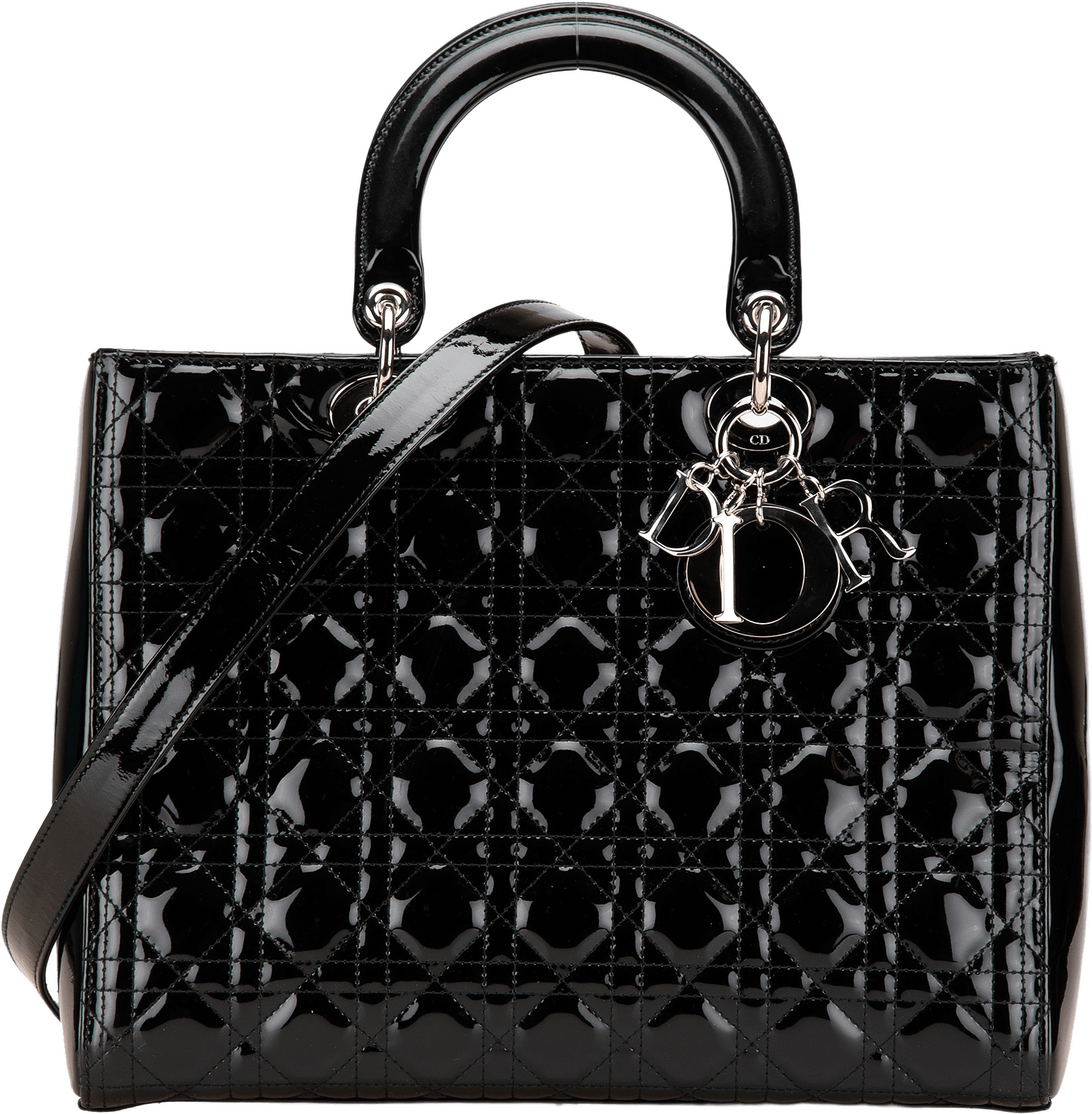 Dior Large Patent Cannage Lady Dior, från Luxclusif, i färgen black.