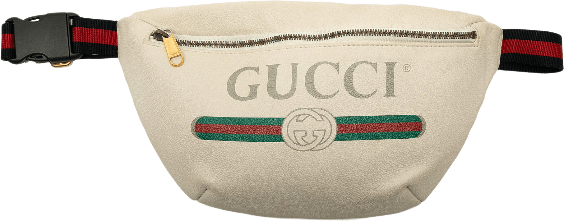 Gucci Grained Calfskin Logo Belt Bag, från Luxclusif, i färgen vit.