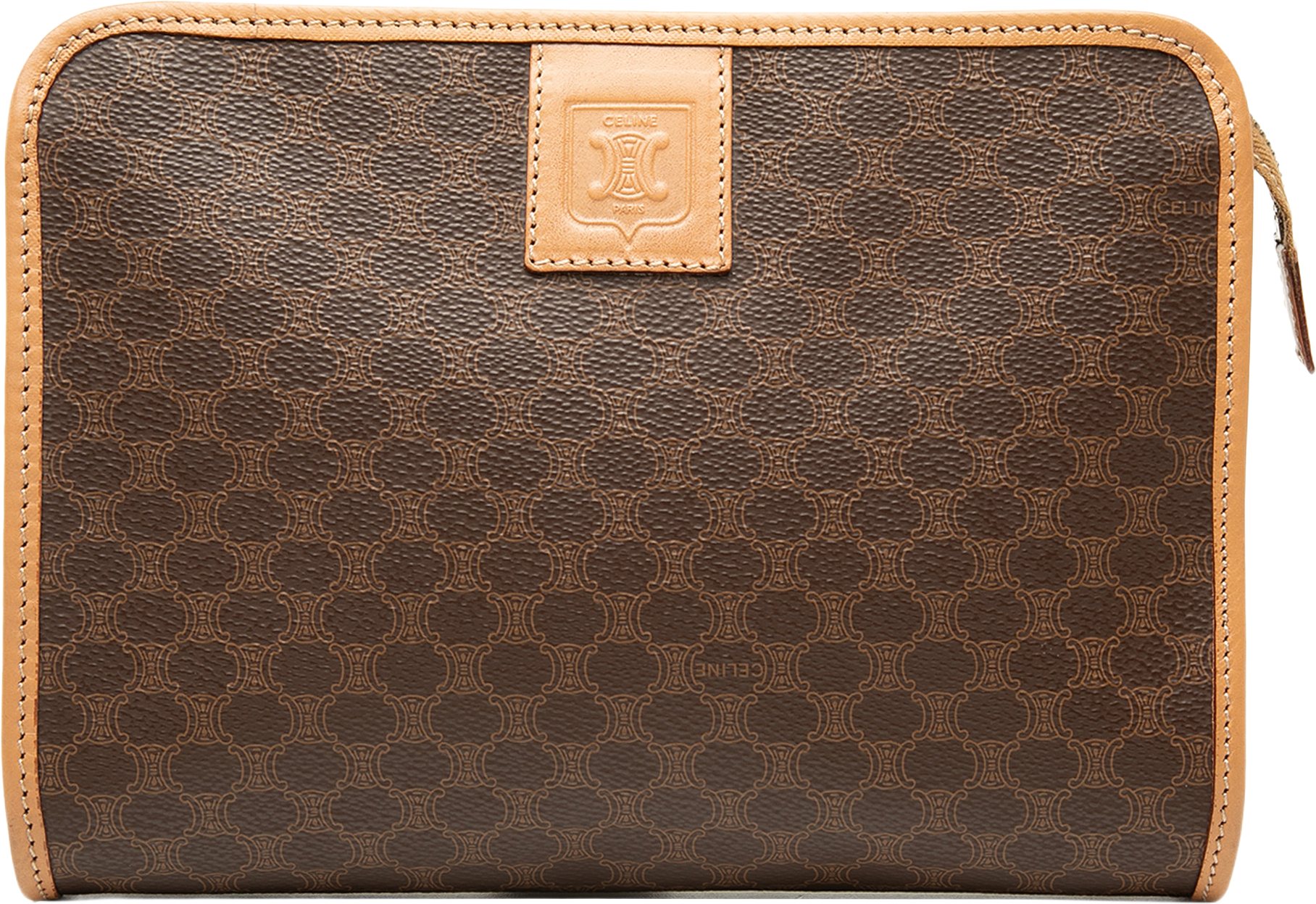 Celine Macadam Coated Canvas Clutch, från Luxclusif, i färgen brun.