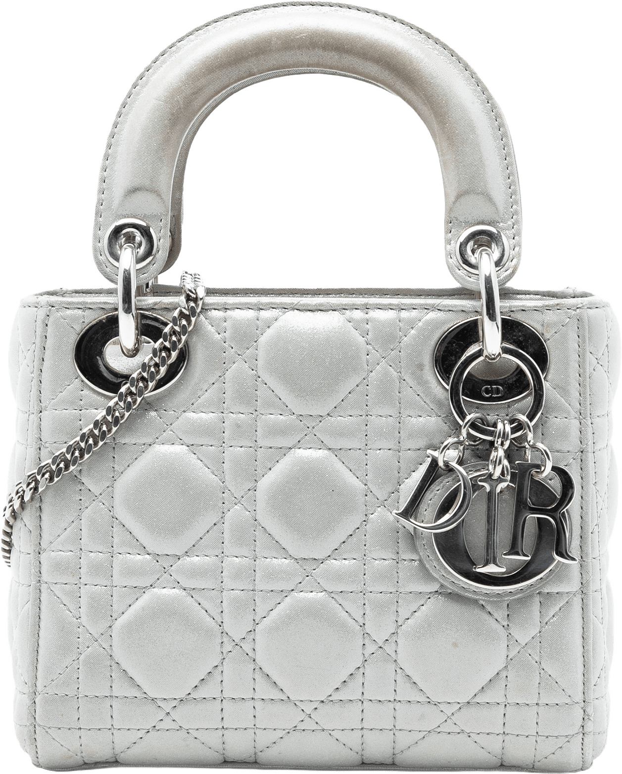 Dior Mini Iridescent Lambskin Cannage Lady Dior, från Luxclusif, i färgen silver.