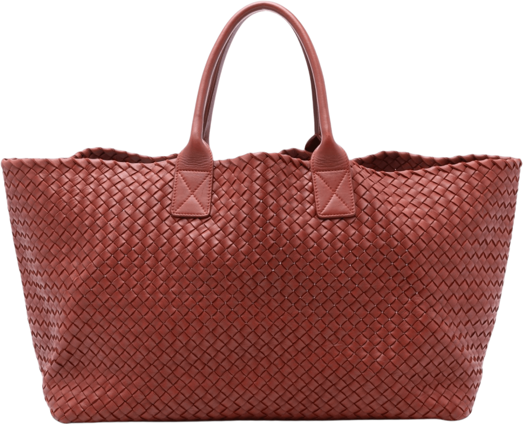 Bottega Veneta Large Lambskin Intreccio Cabat Tote, från Luxclusif, i färgen brick.