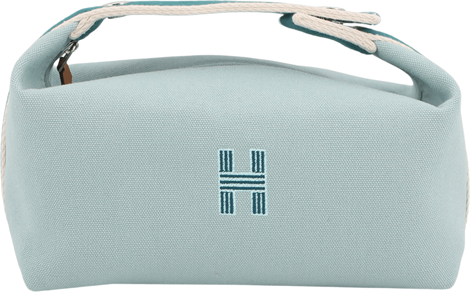 Hermès Small Toile Bride A Brac Case, från Luxclusif, i färgen light blue.