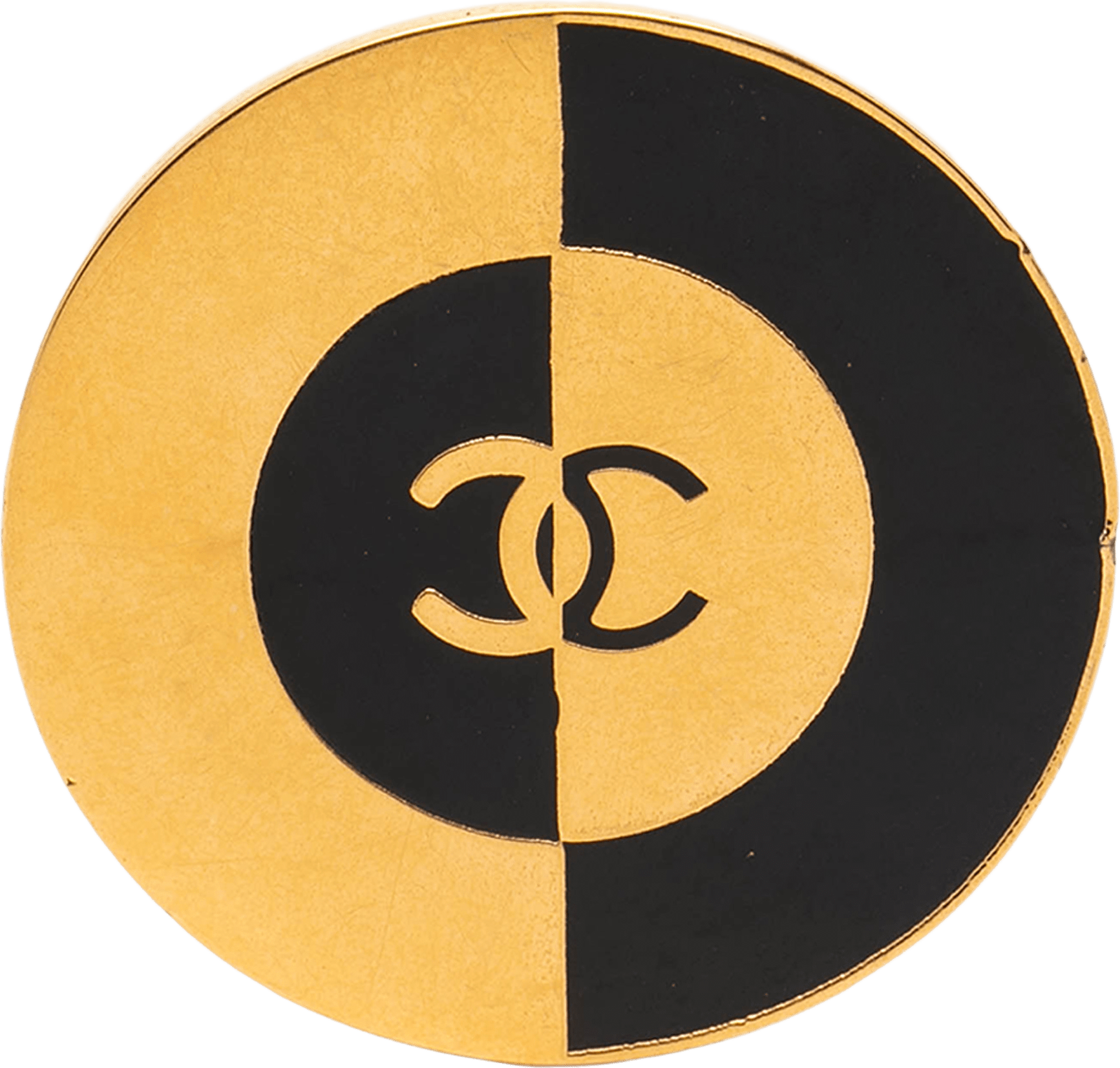 Chanel Cc Gold Plated And Enamel Round Brooch, från Luxclusif, i färgen guld.