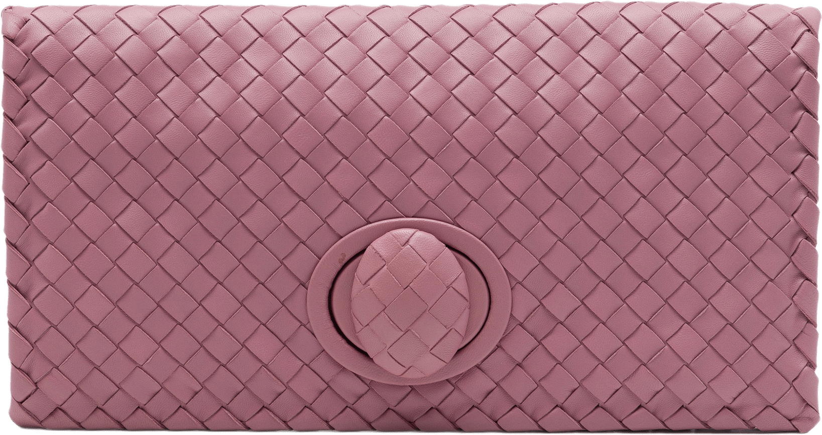 Bottega Veneta Nappa Intrecciato Turn Lock Clutch, från Luxclusif, i färgen rosa.