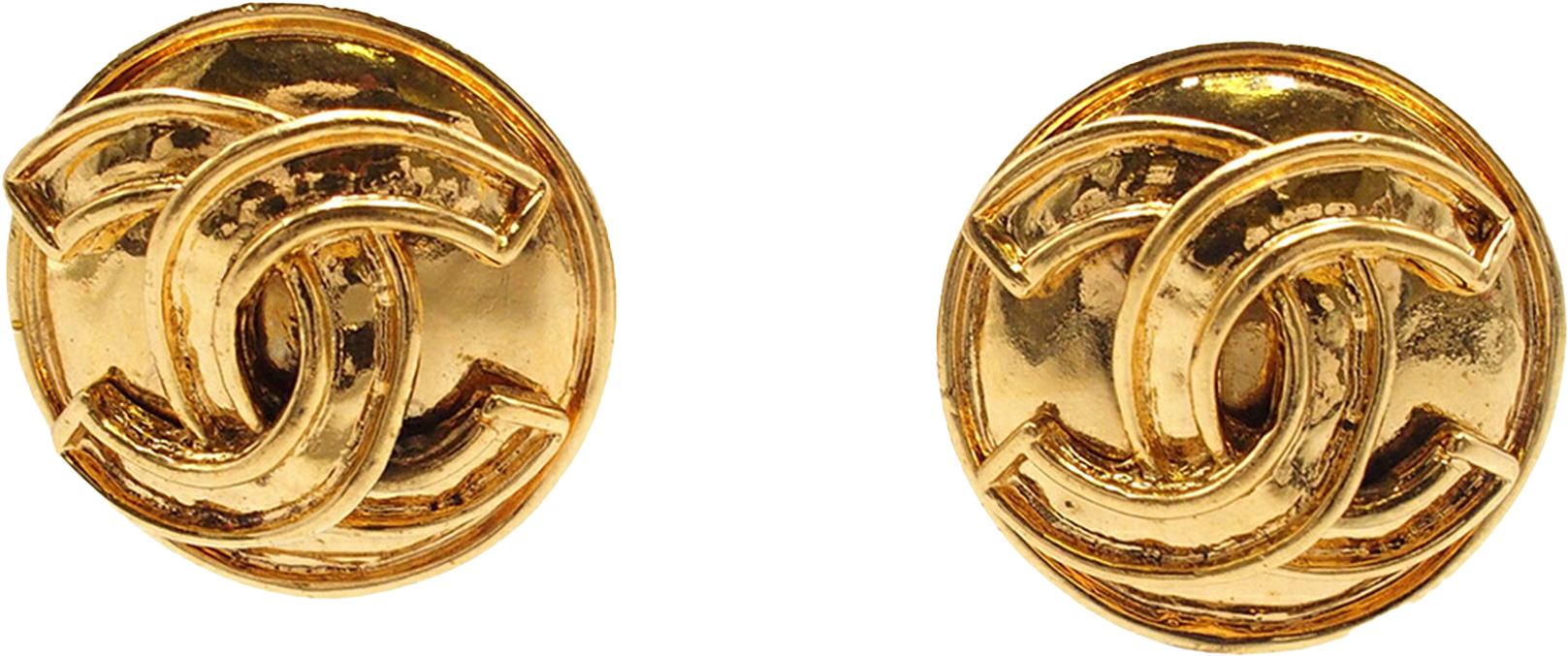 Chanel Cc Gold Plated Round Clip On Earrings, från Luxclusif, i färgen gold.