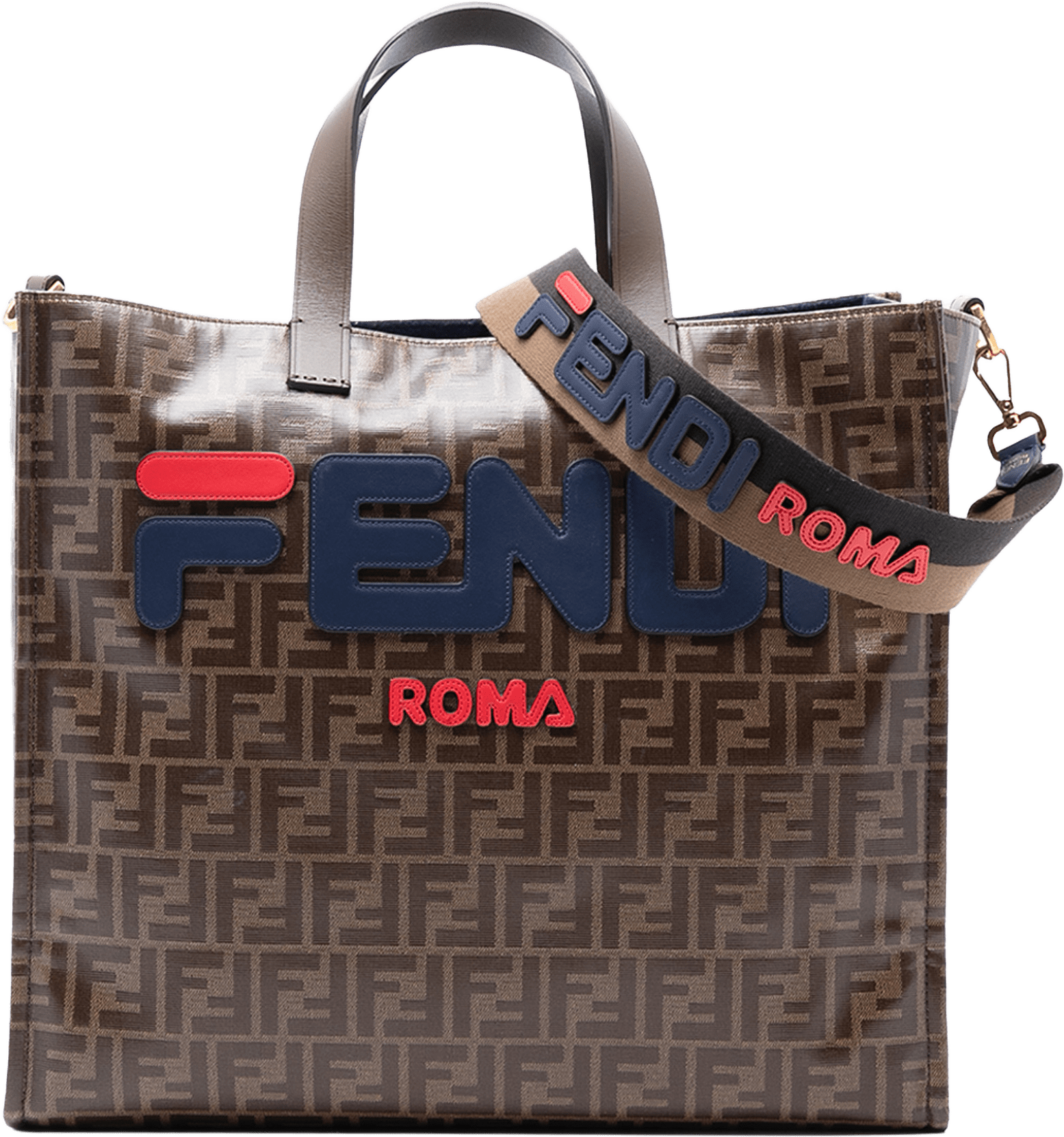 Fendi Fila Glazed Fabric Ff 1974 Mania Shopping Tote, från Luxclusif, i färgen brown.