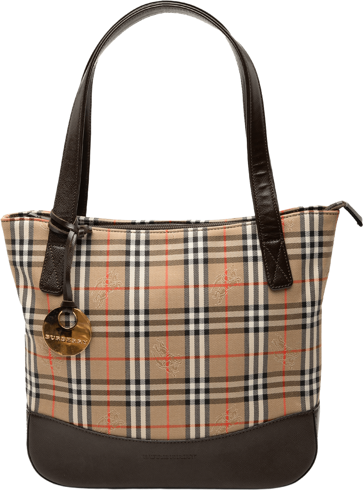 Burberry Haymarket Check Canvas Handbag, från Luxclusif, i färgen beige.