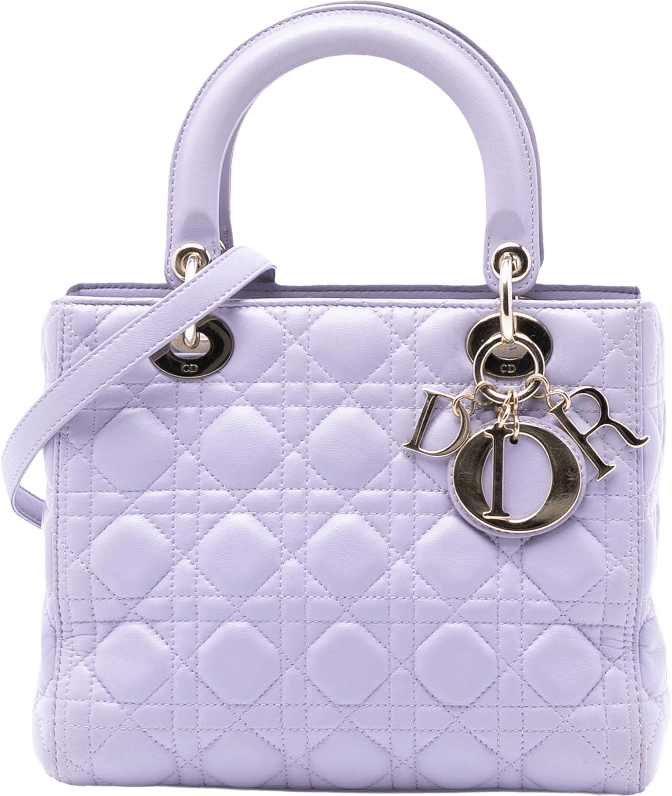 Dior Medium Lambskin Cannage Lady Dior, från Luxclusif, i färgen light purple.