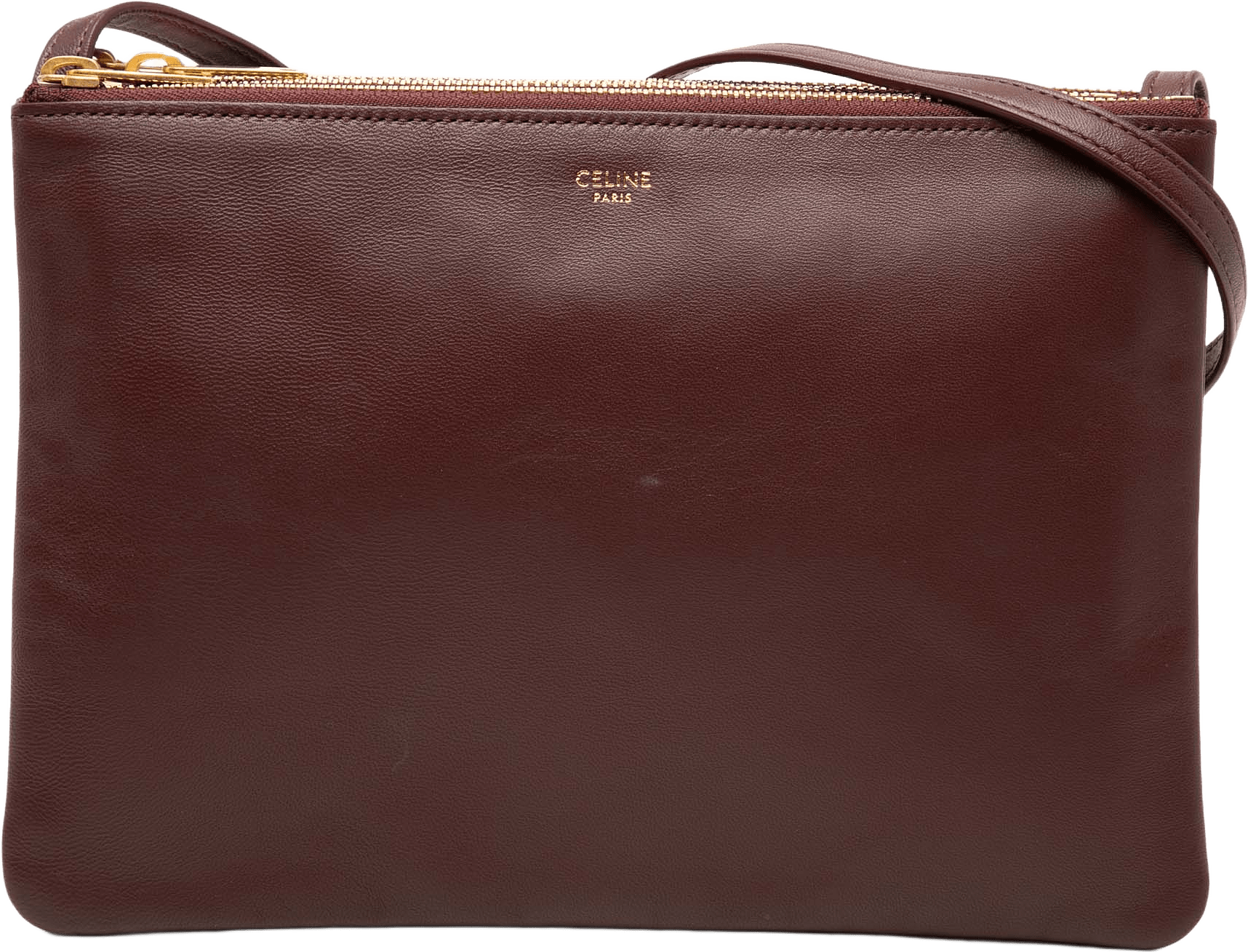 Celine Large Lambskin Trio Crossbody, från Luxclusif, i färgen bordeaux.