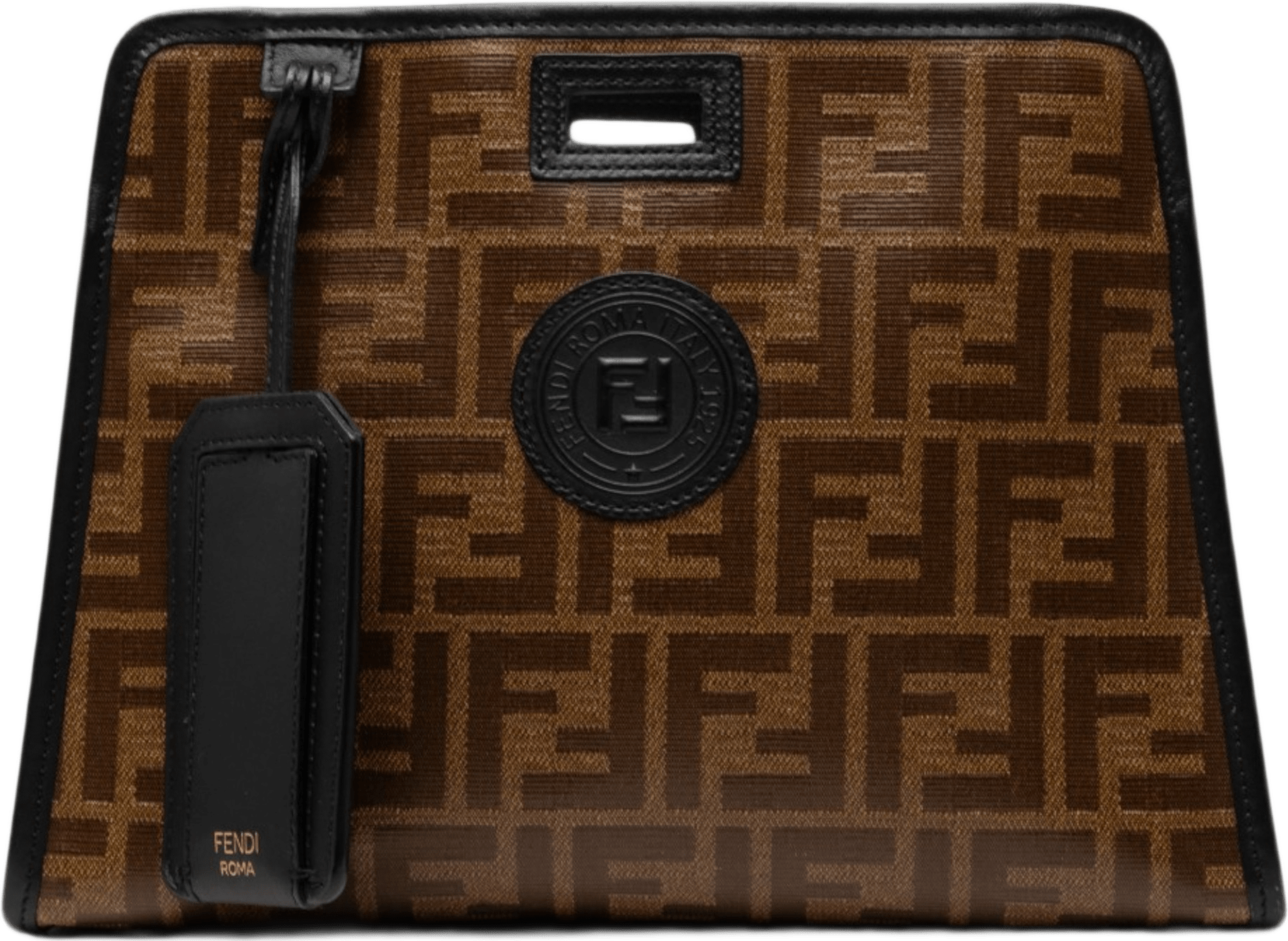 Fendi Small Zucca Coated Canvas Peekaboo Defender, från Luxclusif, i färgen brun.