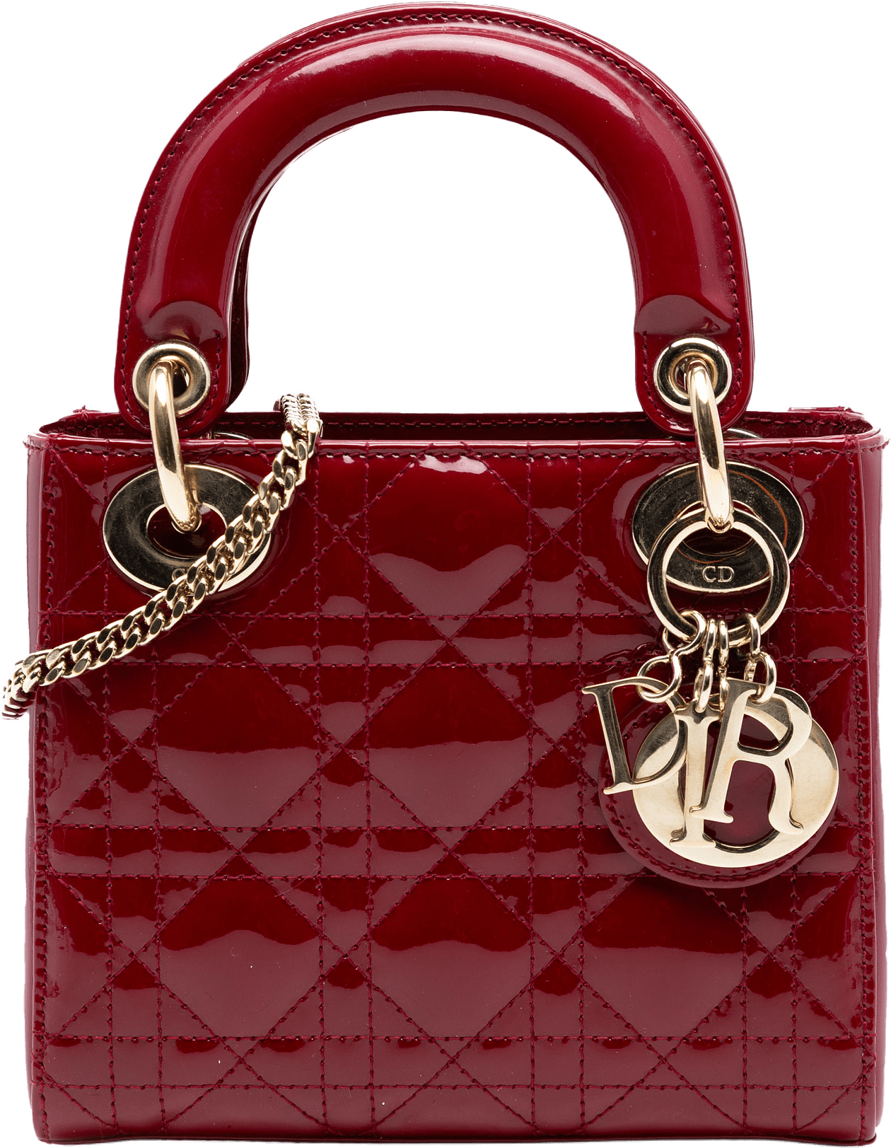 Dior Mini Patent Cannage Lady Dior, från Luxclusif, i färgen dark red.